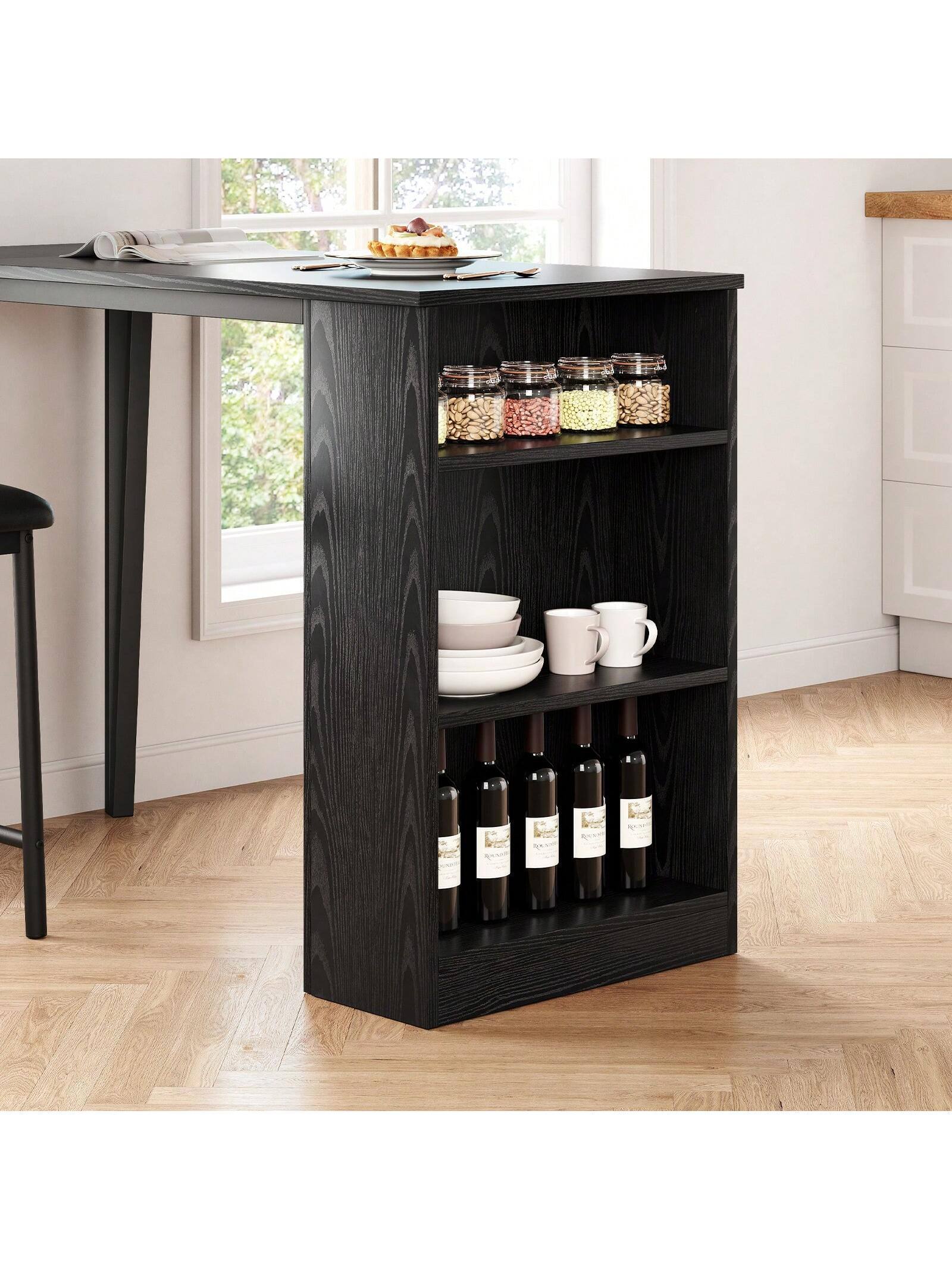 Alt View 6. Acekool - Kitchen Table 3Piece 36in Wooden Counter Height Dining Table Set for Dining Room, Home Office, Living Room - Black.