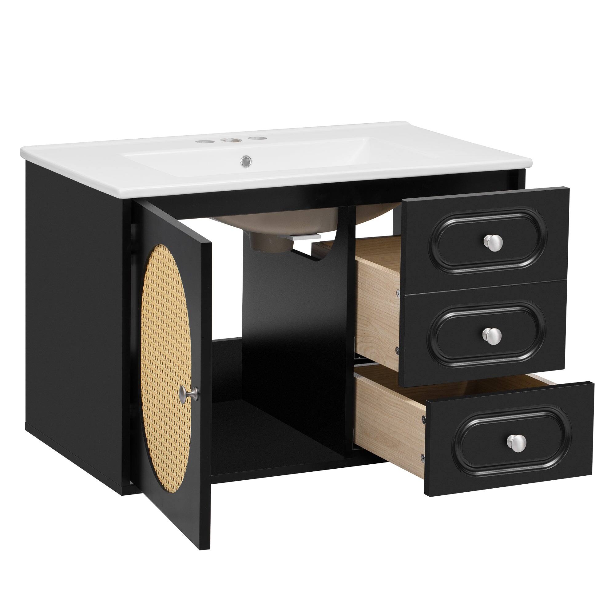 Alt View 10. Boyel Living - 30 Inch Mid Century Bathroom Vanity with Ceramic Sink and Two Drawers Black - Black.