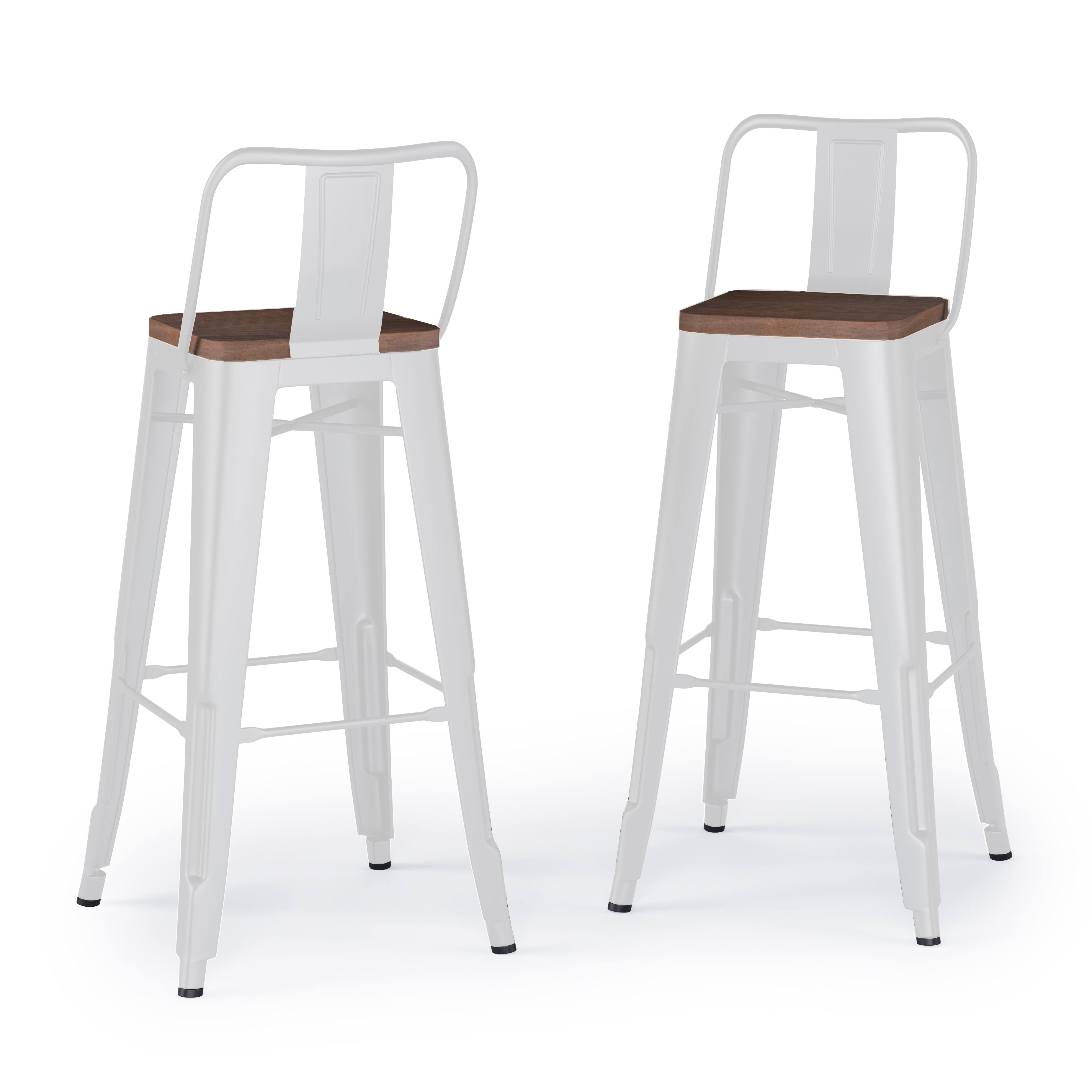 Simpli Home Rayne Metal and Wood Bar Stool (Set of 2) White AXCRAY30MW