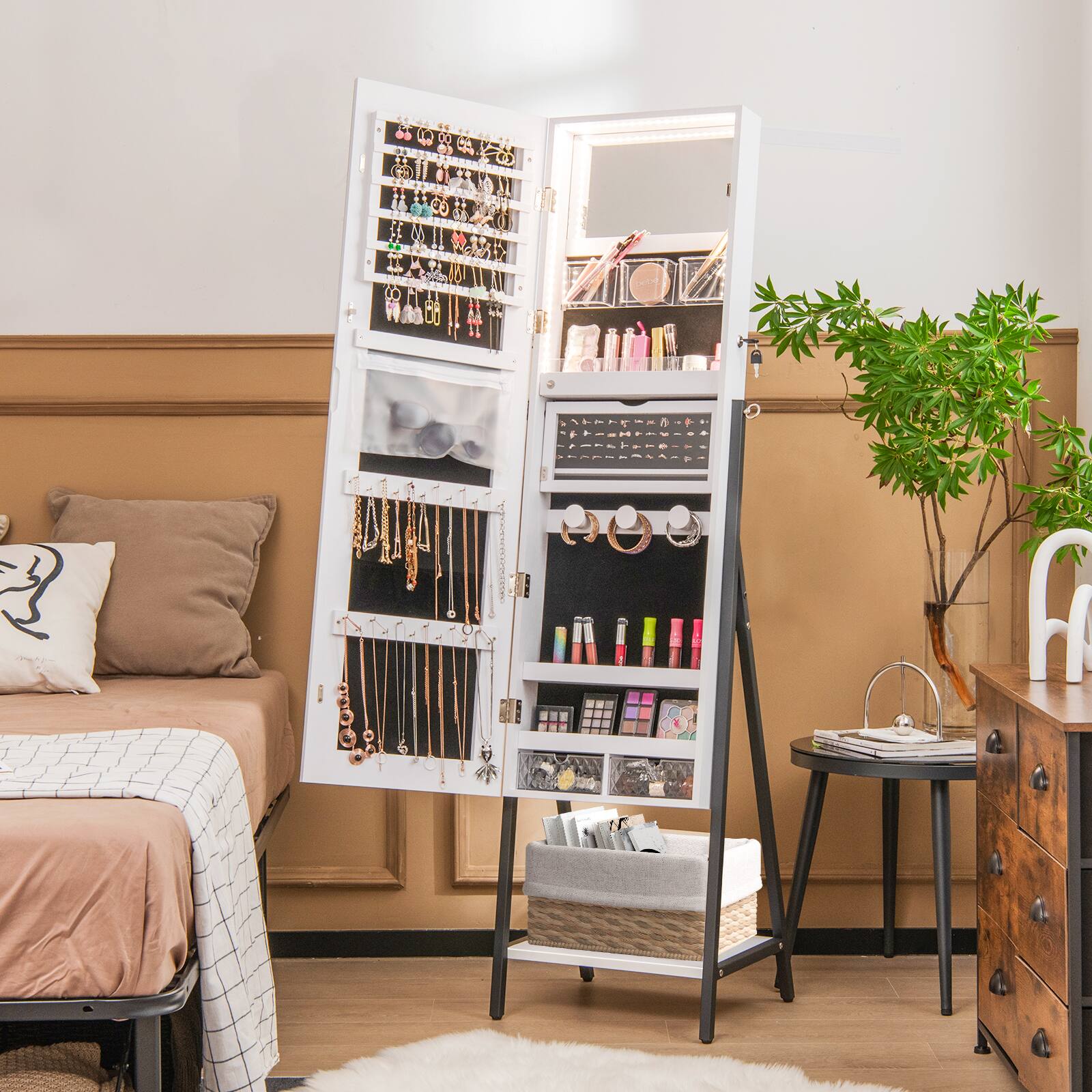 Alt View 1. Ecooso - Full-Length Mirror Jewelry Cabinet, Freestanding Storage Organizer with Multiple Compartments.