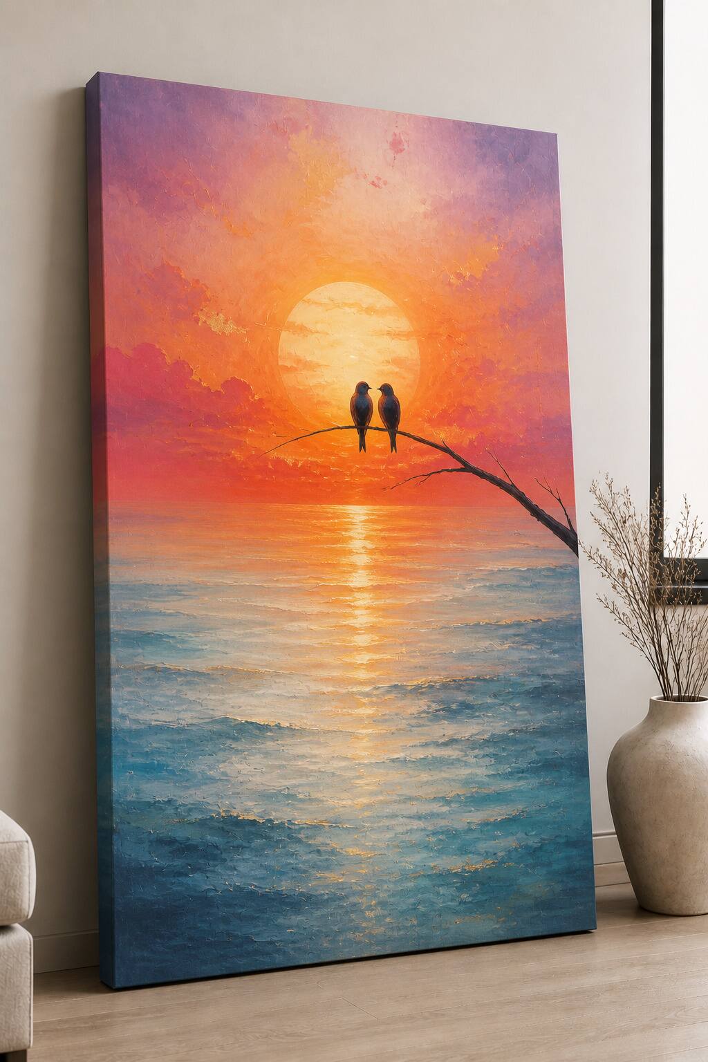FC Design Large Ready to Hang 24x36" Sunset Ocean Love Birds Art ...