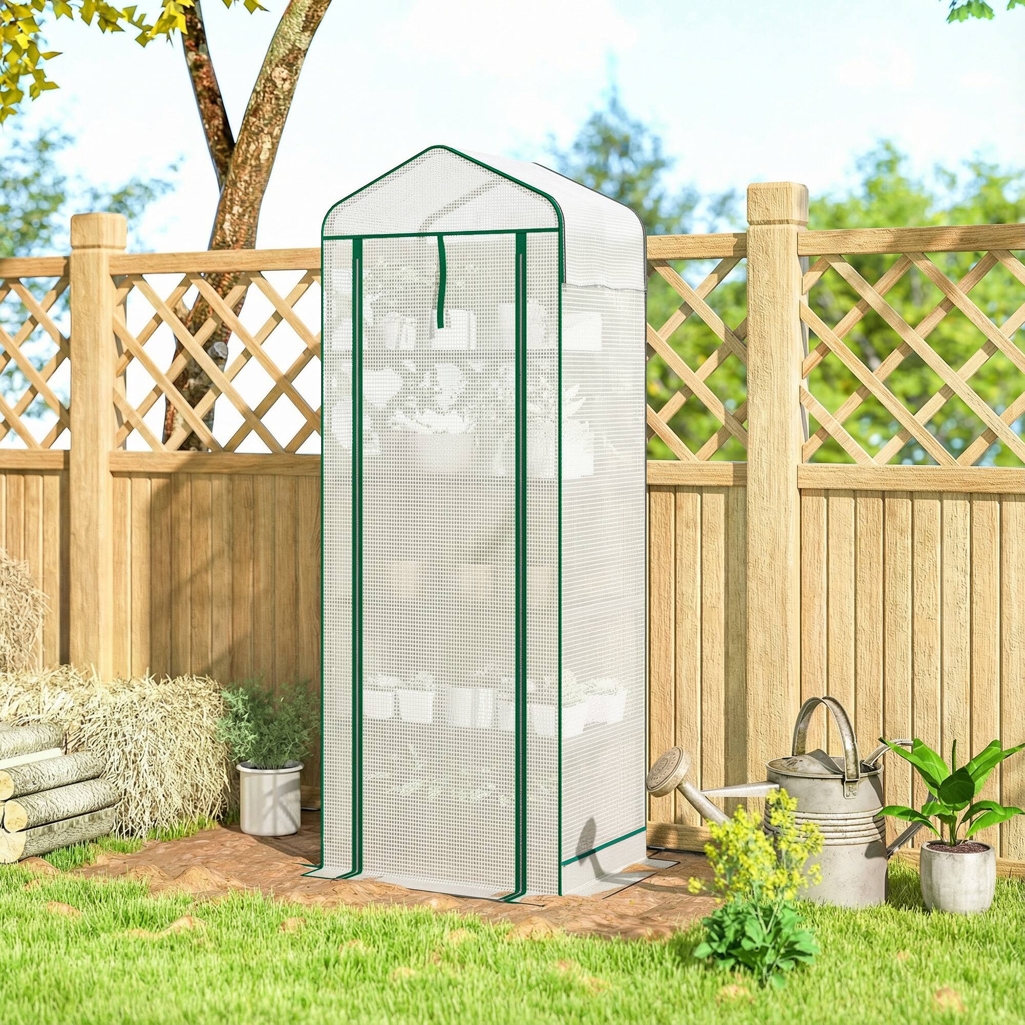 Alt View 8. Outsunny - Greenhouse with Screen Roof - White.