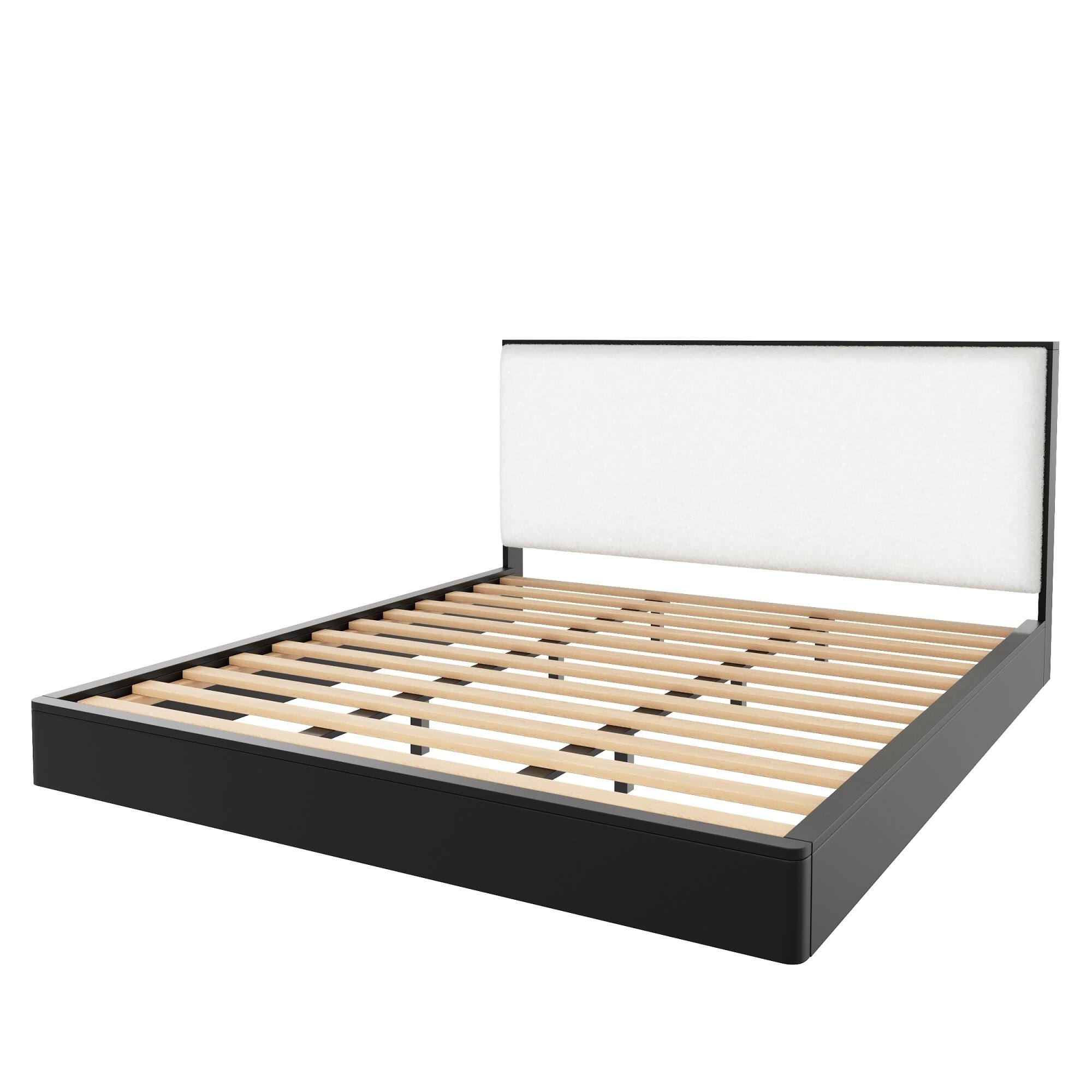 Angle. Whisen - King Size Platform Bed Frame with Upholstered Headboard - Black.