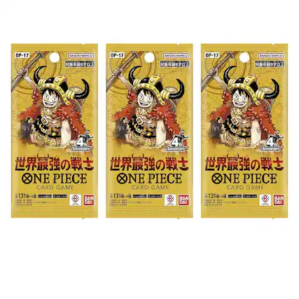 OP-17
BANDAI NAMCO
OP-17
BANDAI NAMCO
OP-17
BANDAI NAMCO
GUARINAL 9
9
9
4th Anniversary
4th Anniversary
4th Anniversary
24 ist e
5% 88 CL 0 H
3rl
ONE PIECE CARD GAME
ONE PIECE CARD GAME
ONE PIECE CARD GAME
131+4
BAN
131+4
BAN
131 +4
BAN
MADE IN JAPAN
MADE IN JAPAN
MADE IN JAPAN