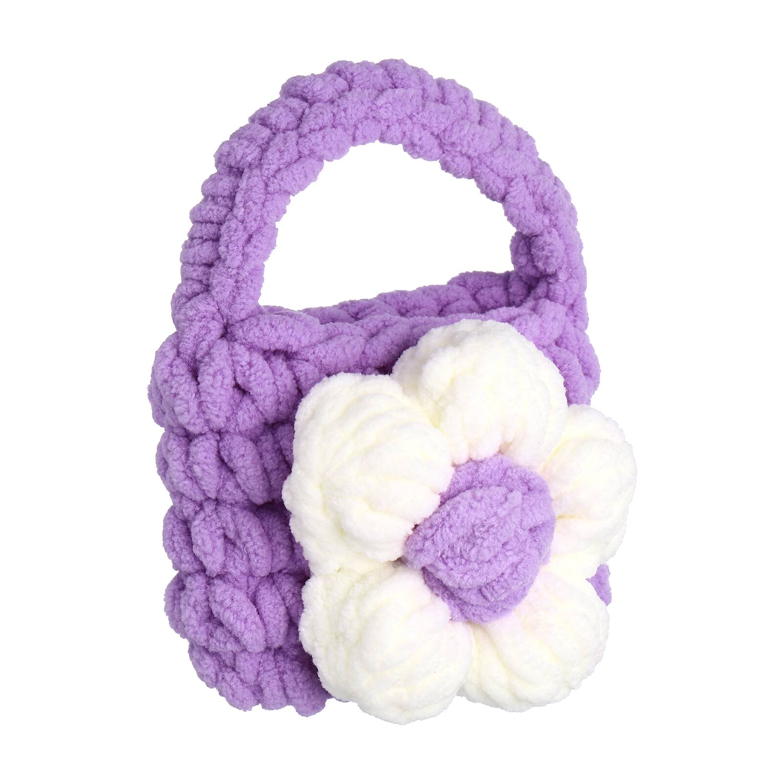 Front. Unique Bargains - Crochet Purse Pouch, Cute Handmade Knitted Storage Bag with Camellia, for Earbuds Keys Makeup - Purple/White.