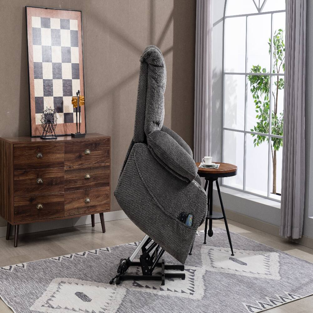 Alt View 2. Ropilly - Ropilly Ultra Wide Electric Lounge Chair Heated Massage Recliner with Power Lift Assistance Grey Velvet - Grey.