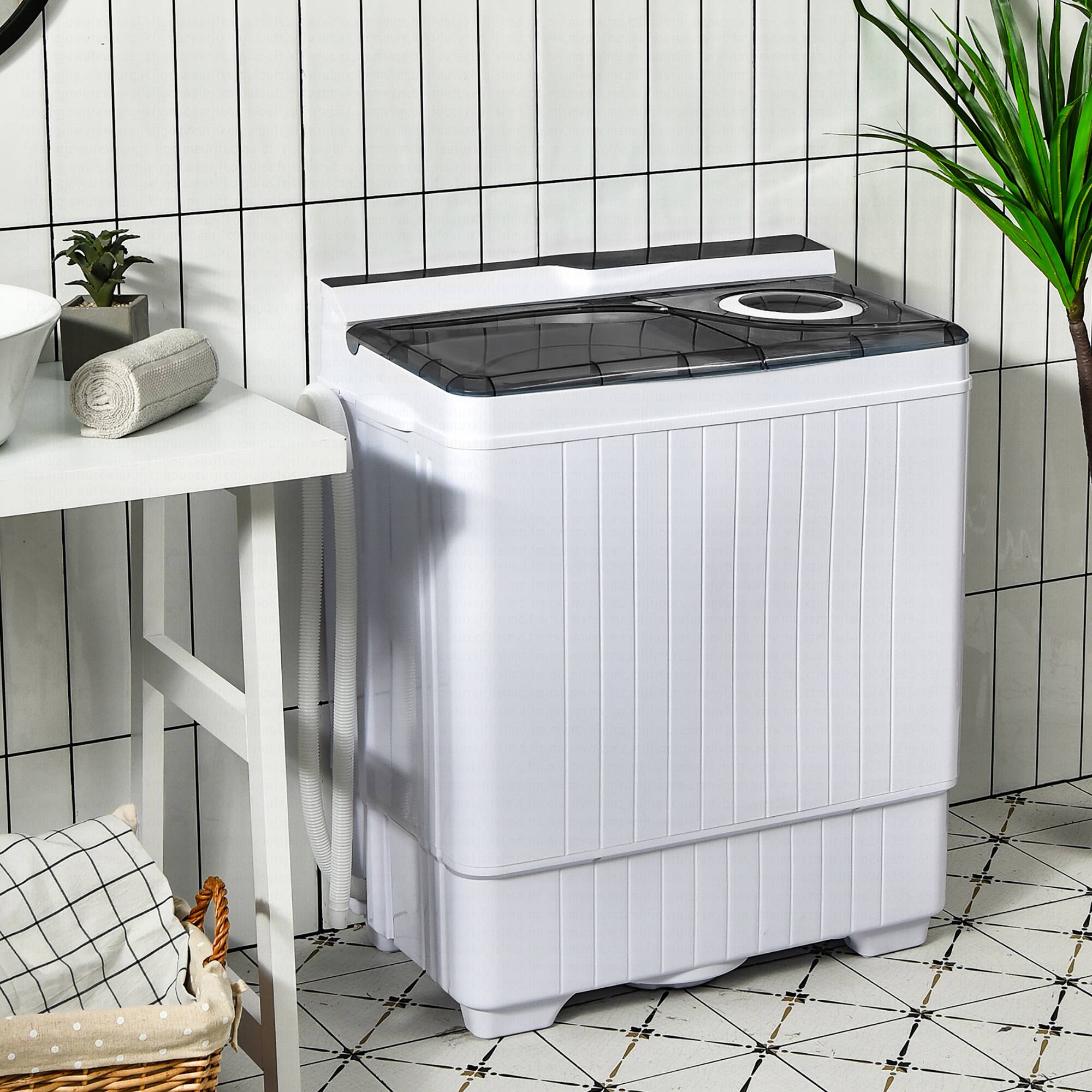 Angle. Costway - 26 lb. Portable Semi-Automatic Washing Machine with Built-in Drain Pump - Grey and White.