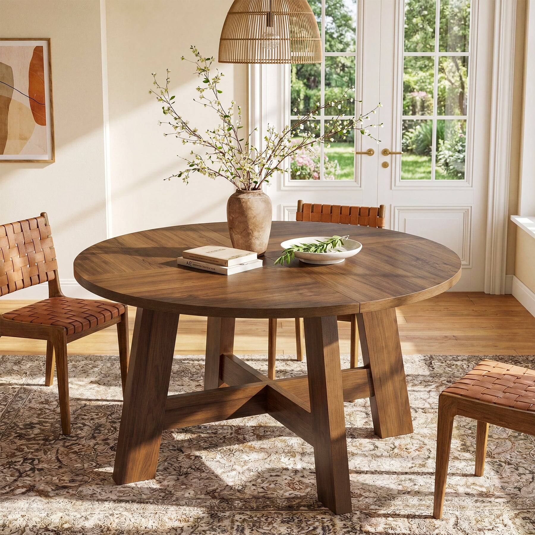 Alt View 2. Tribesigns - Dining Table with Engineered Wood Construction and Round Top for Dining Room, Kitchen and Living Room - Brown.