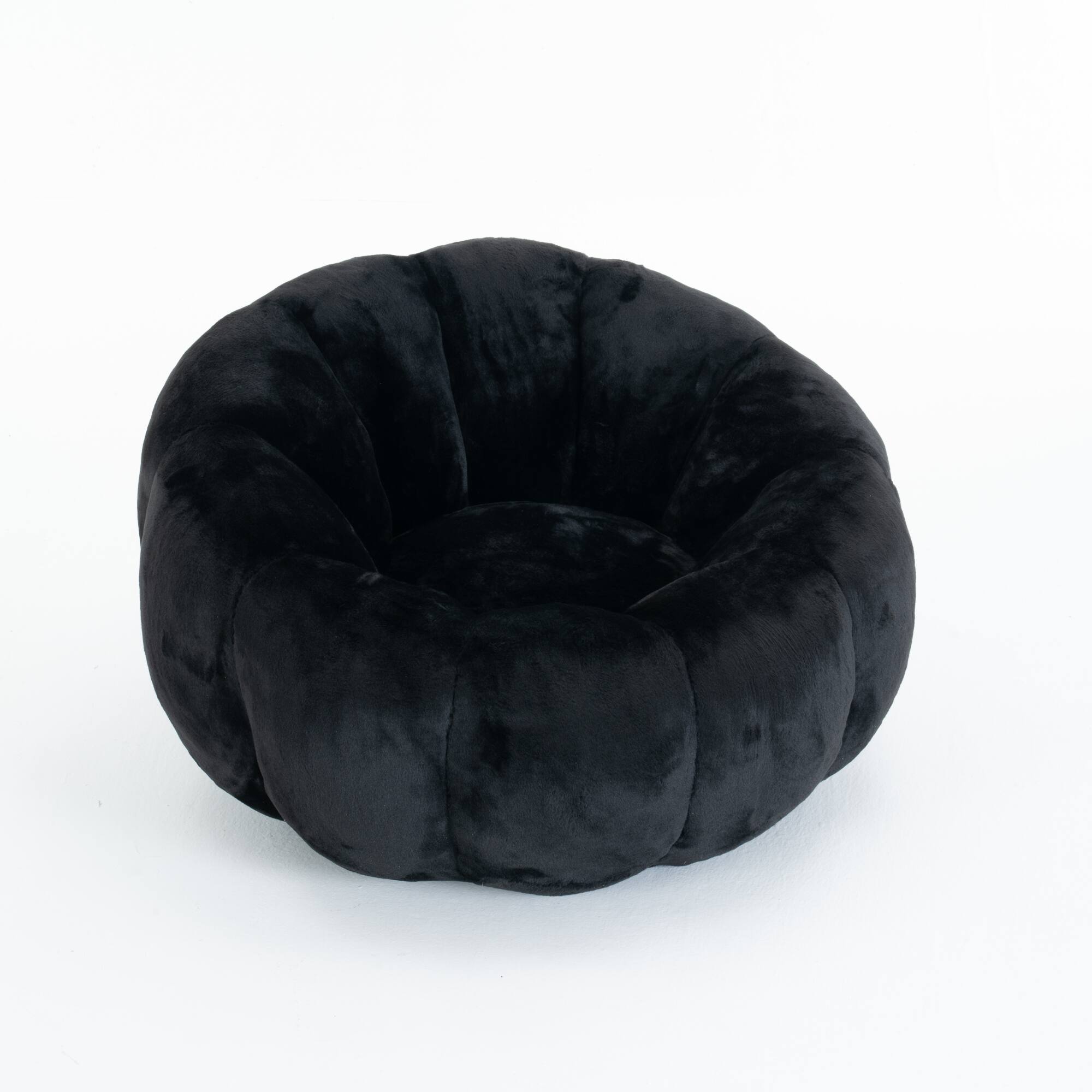 Left. GOODSILO - Floral-Shaped Faux Fur Bean Bag Sofa, Ultra-Soft Large Reading Chair for Living Room or Bedroom, Single-Seater - Black.