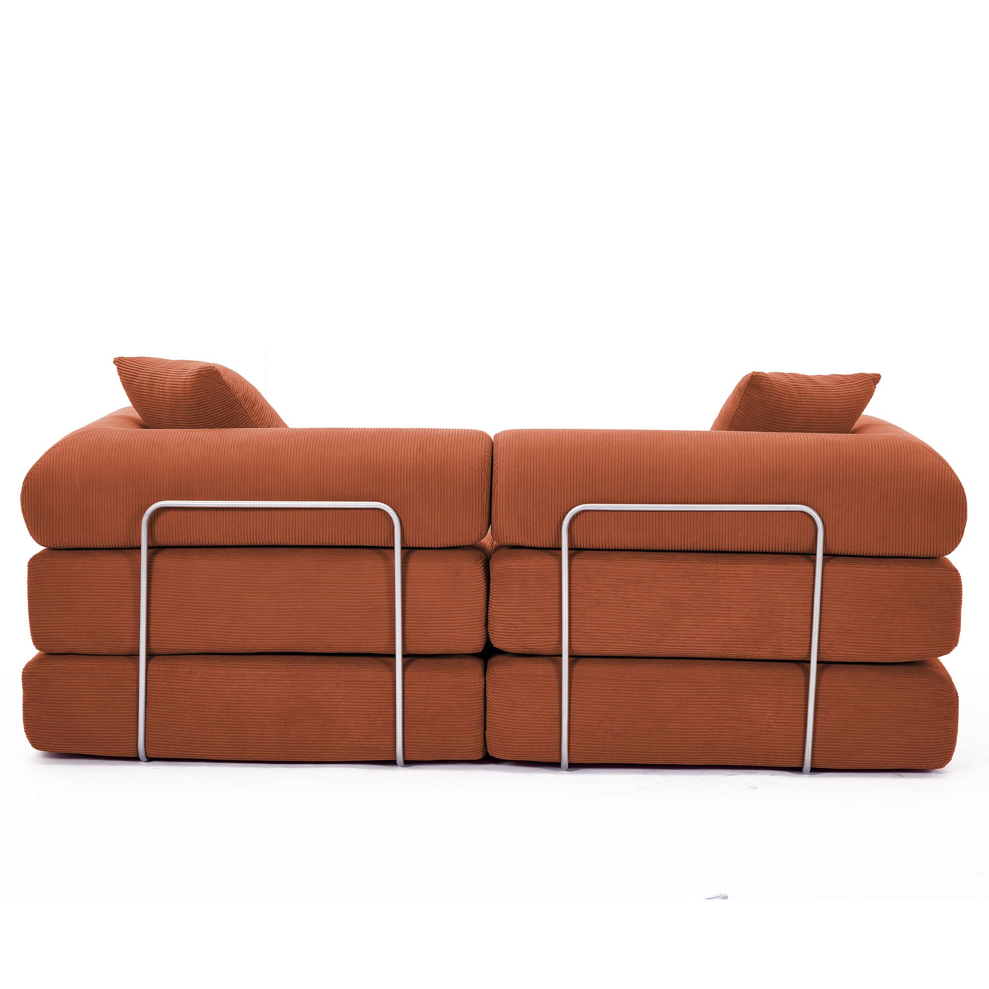 Angle. TinyHomie - Modular Couch Sofa Bed for Apartment Convertible Sofa Bed FixedShape Frame and Removable Armrests Folding Mattress Couch - Orange.