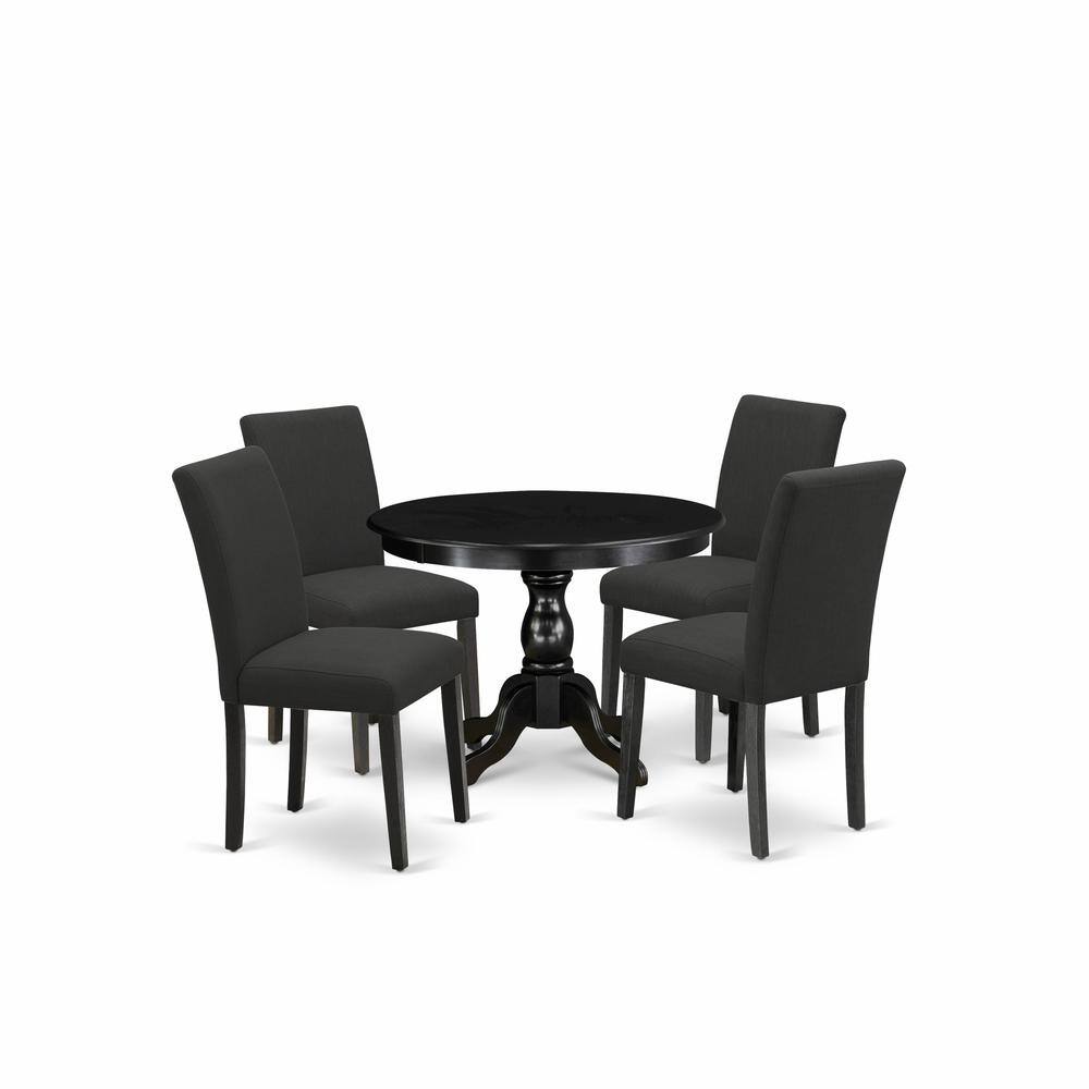 Angle. East West Furniture - East West Furniture HBAB5-ABK-24 5 Piece Kitchen Table Set - Black Wood Dining Table and 4 Black Linen Fabric Mid - Wire Brush Black.