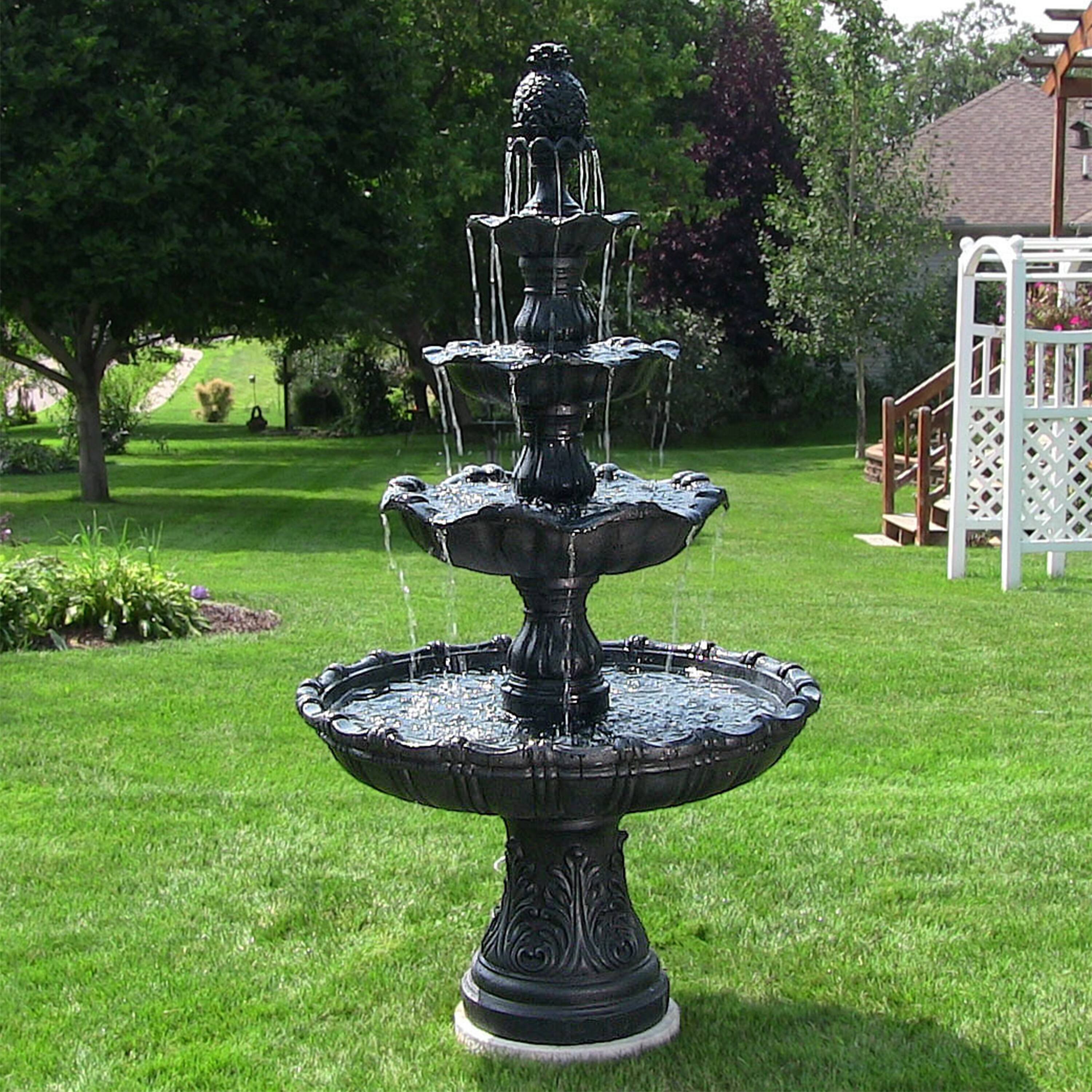 Alt View 7. Sunnydaze - Grand Courtyard Resin Outdoor 4-Tier Water Fountain - Black.