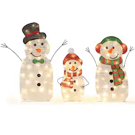Costway - 3PCS Pre-Lit 2D Snowman Set with LED Lights for Home Lawn Yard Garden - Multicolor