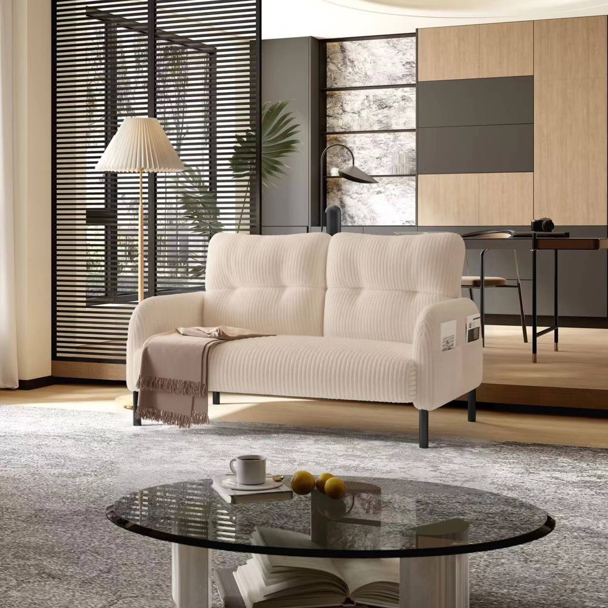 Alt View 4. GOODSILO - Elegant Corduroy Double Sofa with High Rebound Springs and Side Pockets for Living Rooms and Bedrooms - Beige.