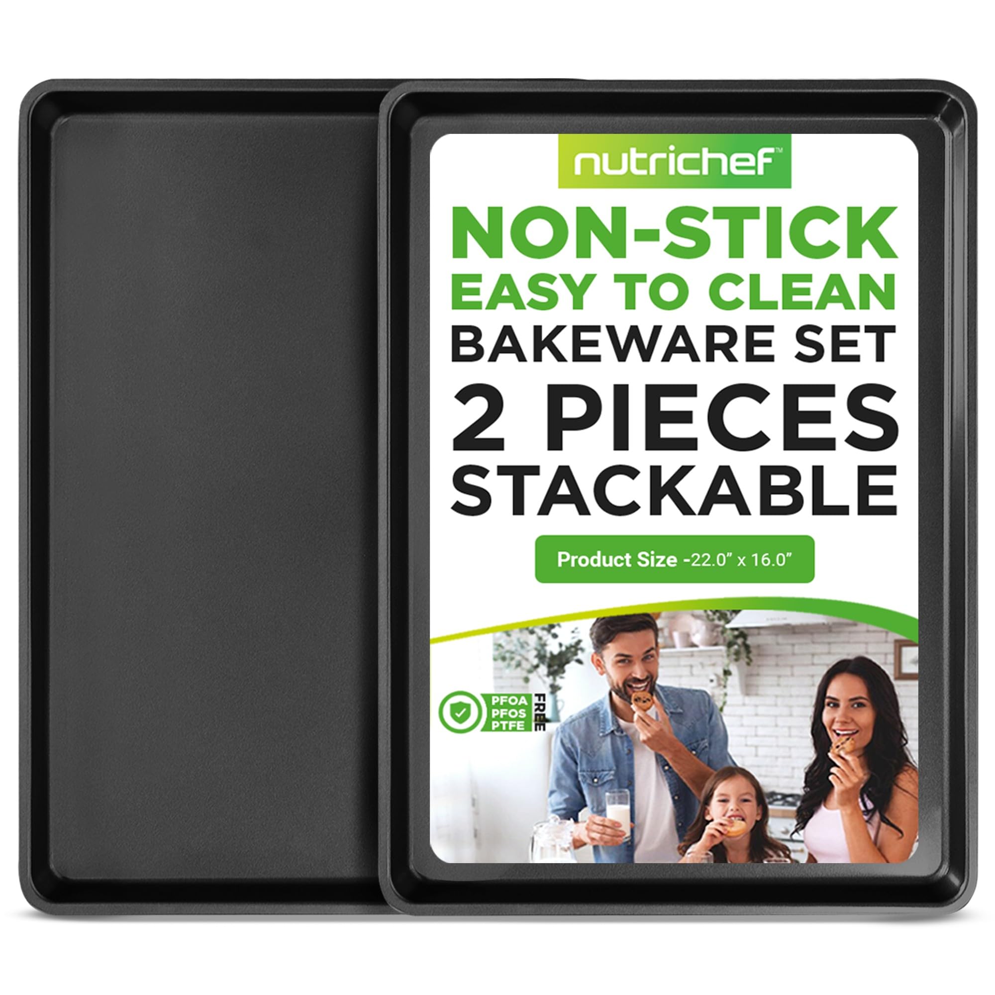 nutrichef NON-STICK EASY TO CLEAN BAKEWARE SET 2 PIECES STACKABLE Product Size -22.0" x 16.0" PFOA FREE PFOS FREE PTFE