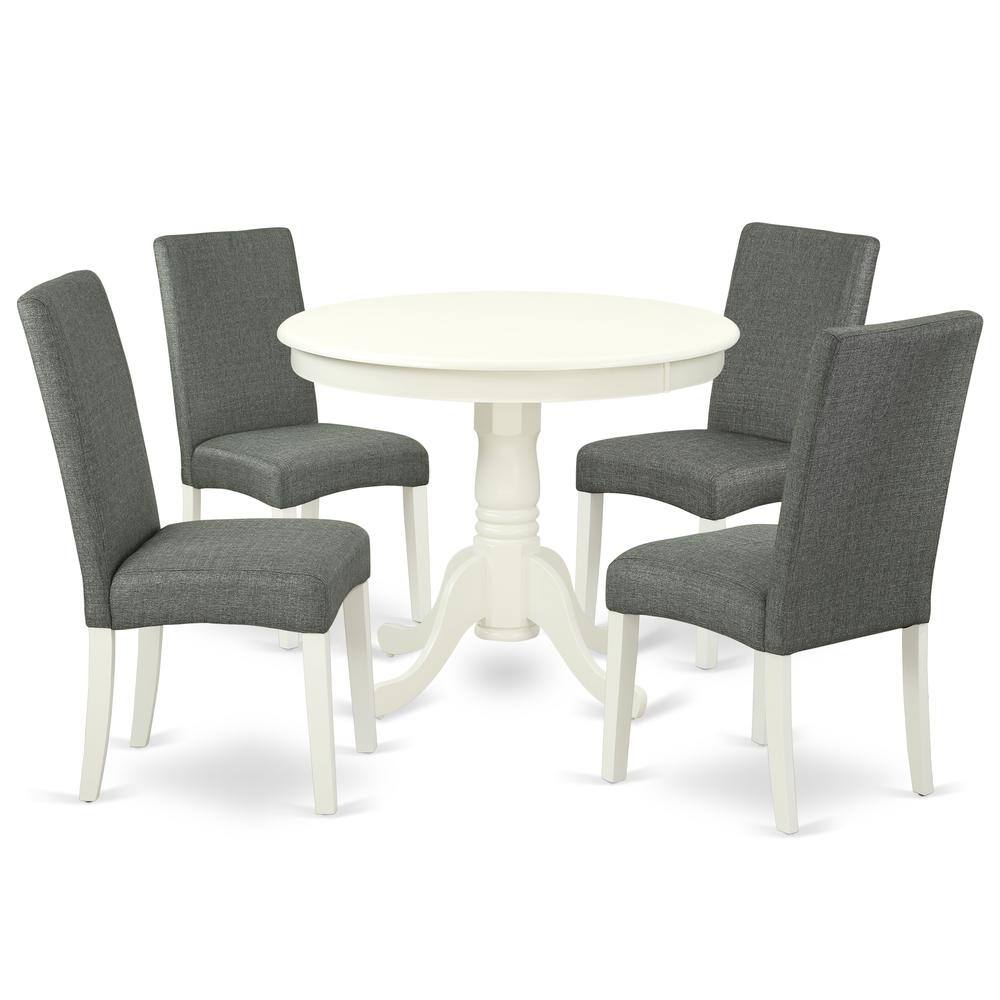 Back. East West Furniture - Dining Room Set Linen White - Brown.