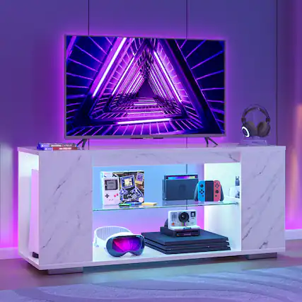 Front. Pinmoco - Pinmoco - 47" LED Gaming TV Stand for up to 55" TVs - White - White.