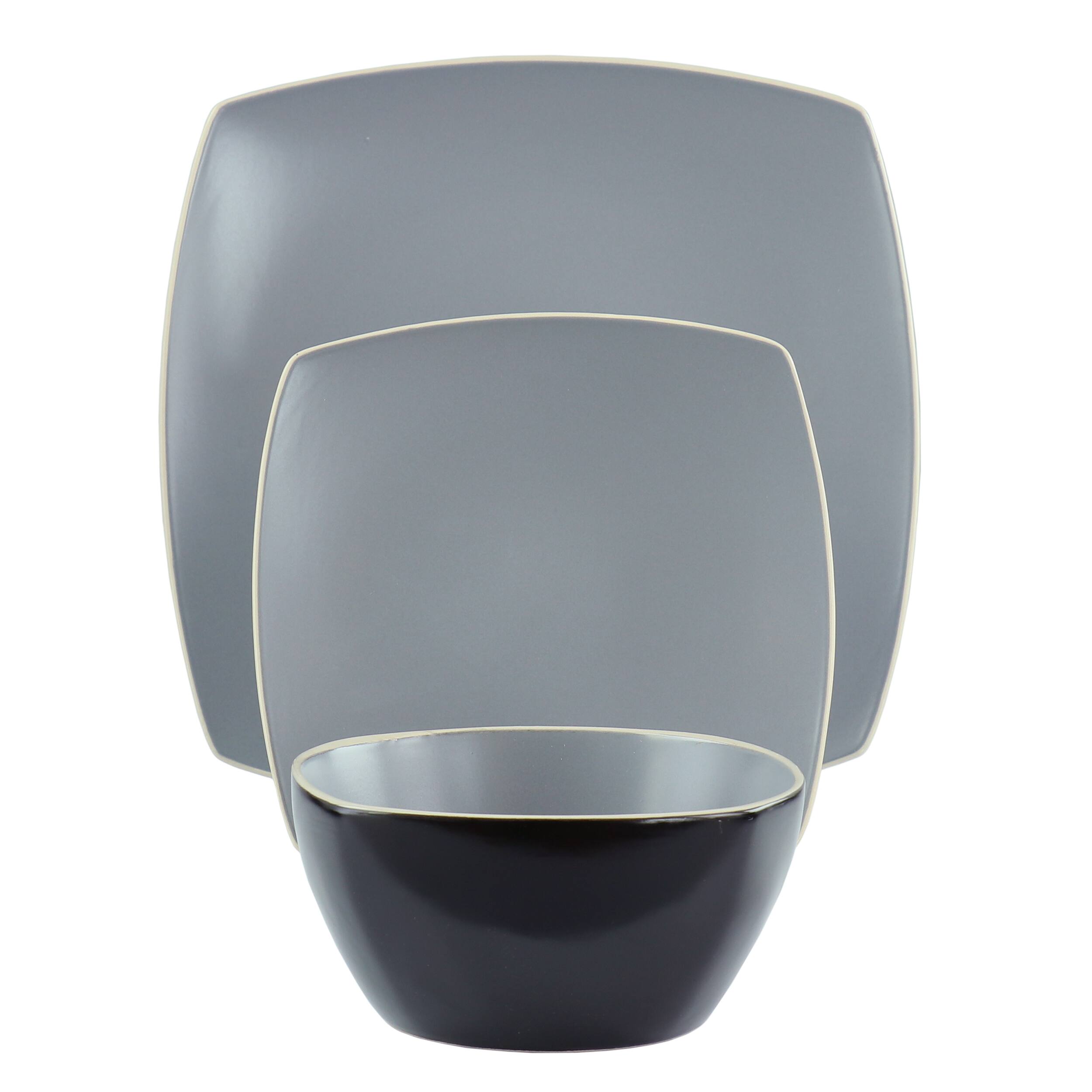 Alt View 1. Hometrends - Hometrends Soho Lounge 12 Piece Square Stoneware Dinnerware Set in Grey and Black - Gray and Black.