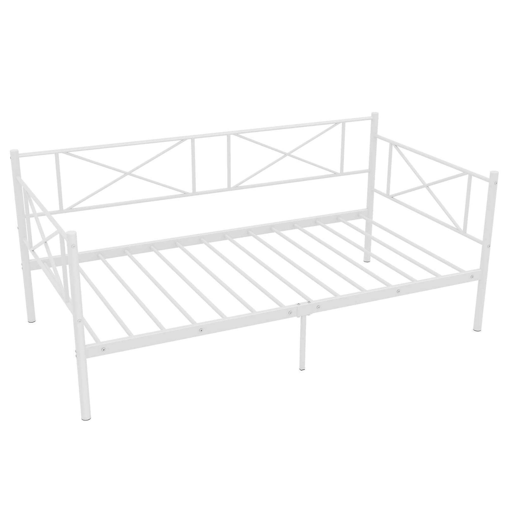 Alt View 1. Gymax - Gymax Twin Size Metal Daybed Modern Platform Bed w/ Heavy-duty Metal Slat Support White - White.