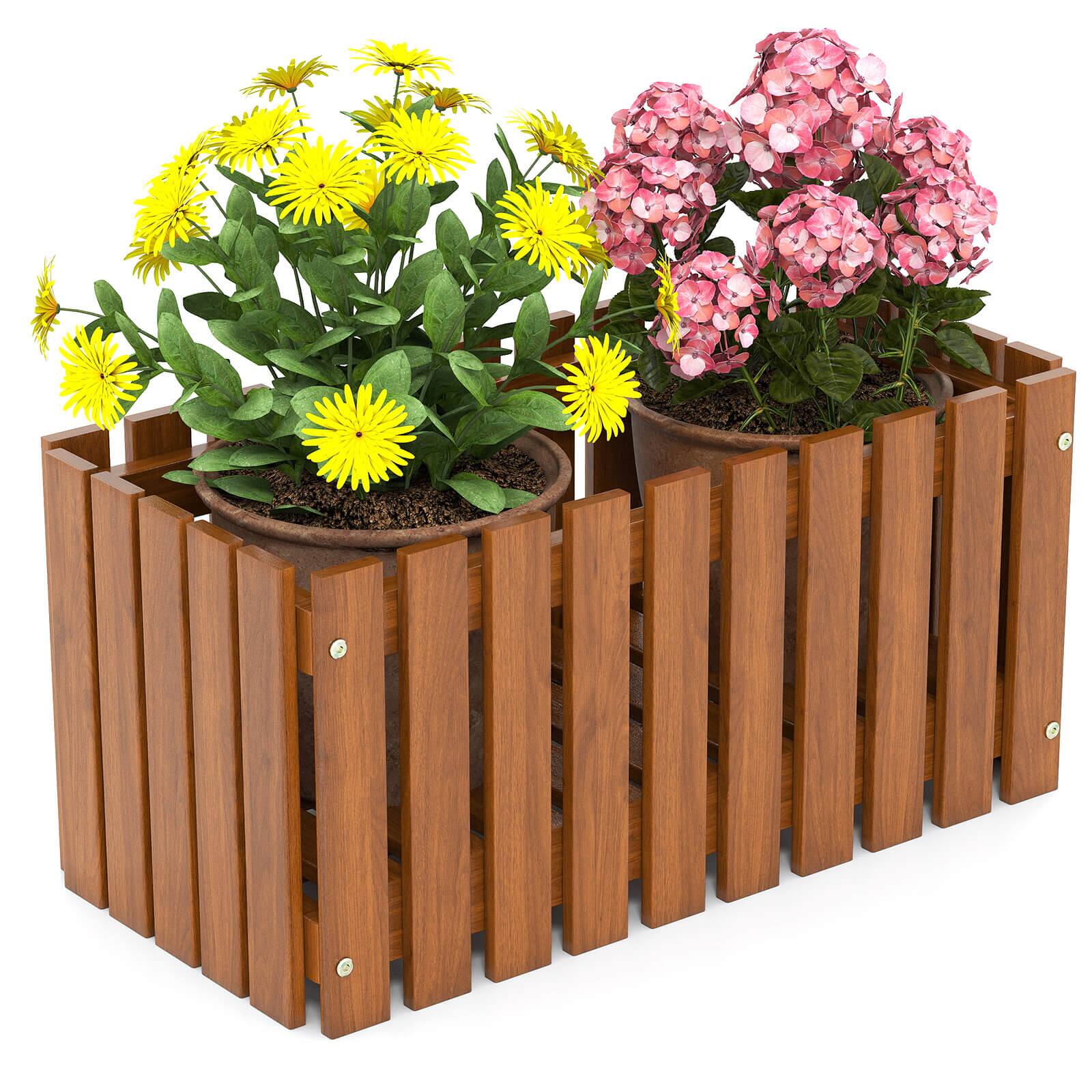 Front. Costway - Costway 1 PCS Solid wood patio furniture outdoor slat style flower planter box flowerpot - Natural.