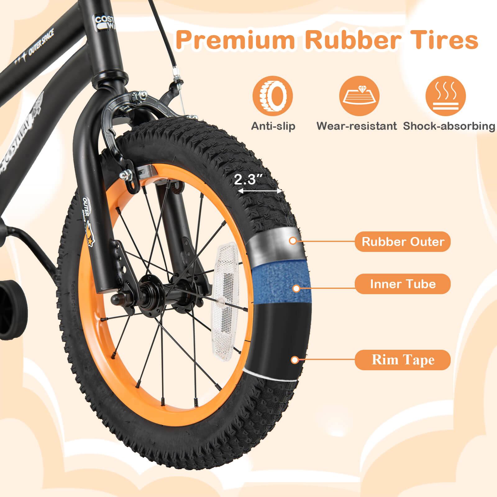Premium Rubber Tires

- Anti-slip
- Wear-resistant
- Shock-absorbing

2.3"

- Rubber Outer
- Inner Tube
- Rim Tape
