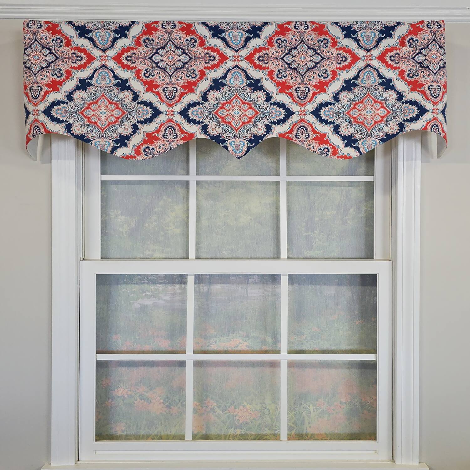 Angle. RLF Home - RLF Home 100% Cotton Coventry Regal  Fully lined Windows Rod Pocket Valance 50" x 17"  Navy - Navy.