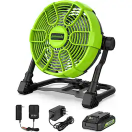 Greenworks - 24V 10" (5-Speed) Fan (500 CFM) with 2.0Ah USB Battery and Charger - Green
