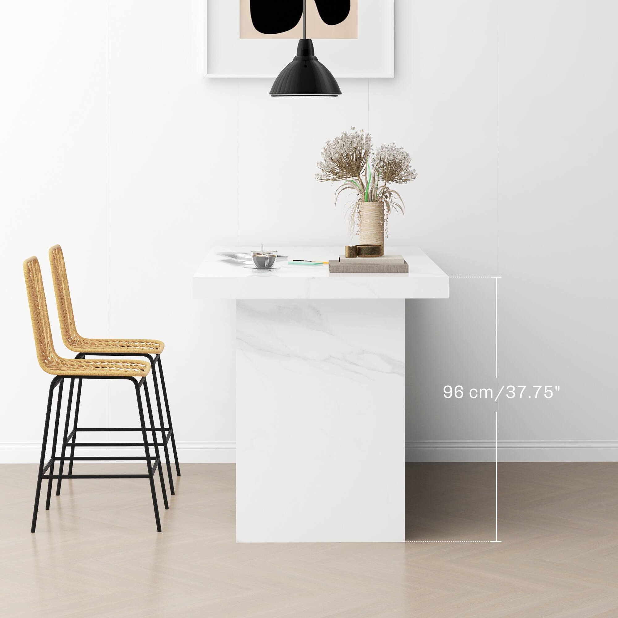 Alt View 5. Homcom - Rattan Bar Stools Set of 4, 26" Counter Height, Boho Kitchen Island Stools - Yellow.