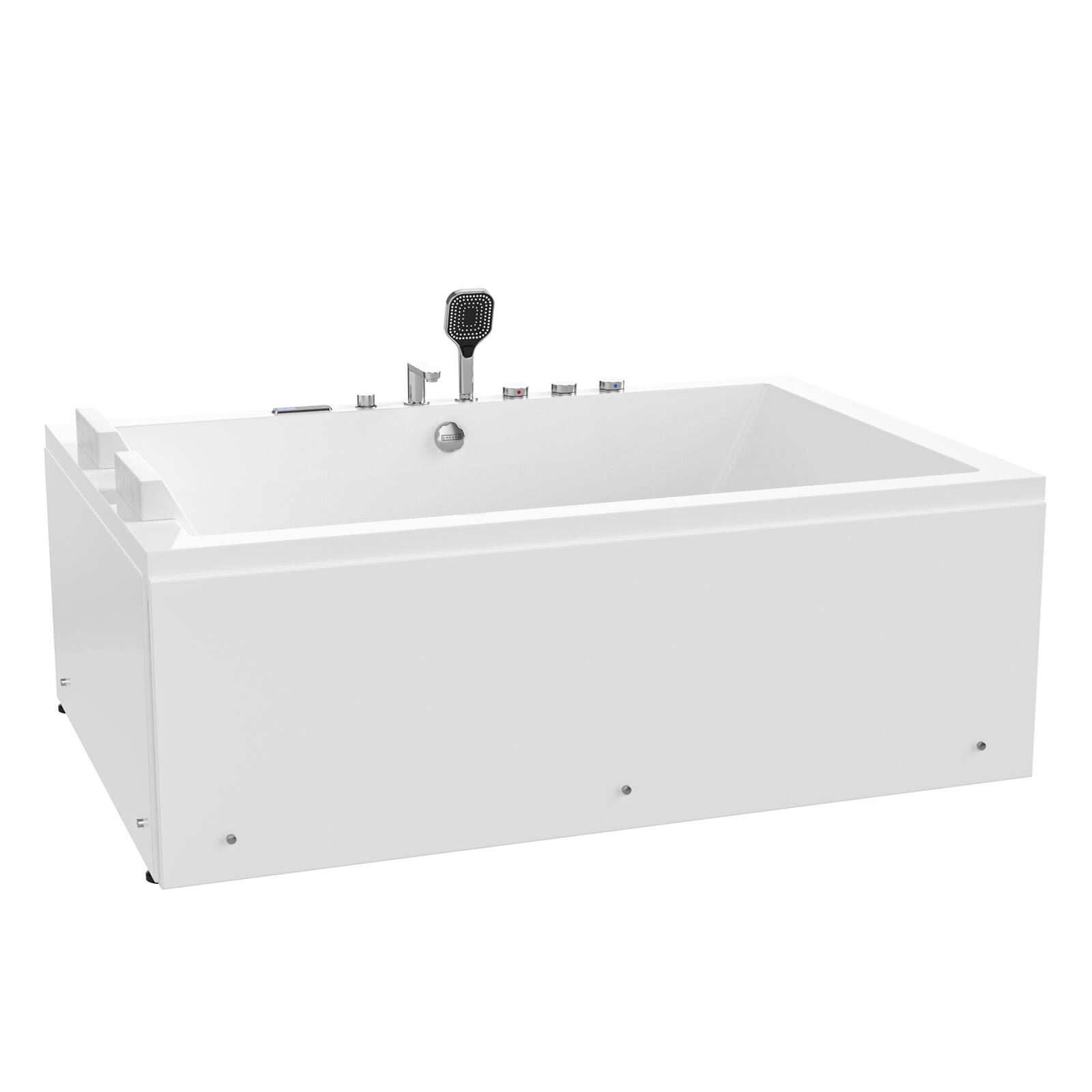 Front. Empava - 71 in. x 47 in. Alcove Whirlpool Air Combination Bathtub Rectangular Thermostatic Bath Tub with Center Drain in White - White.