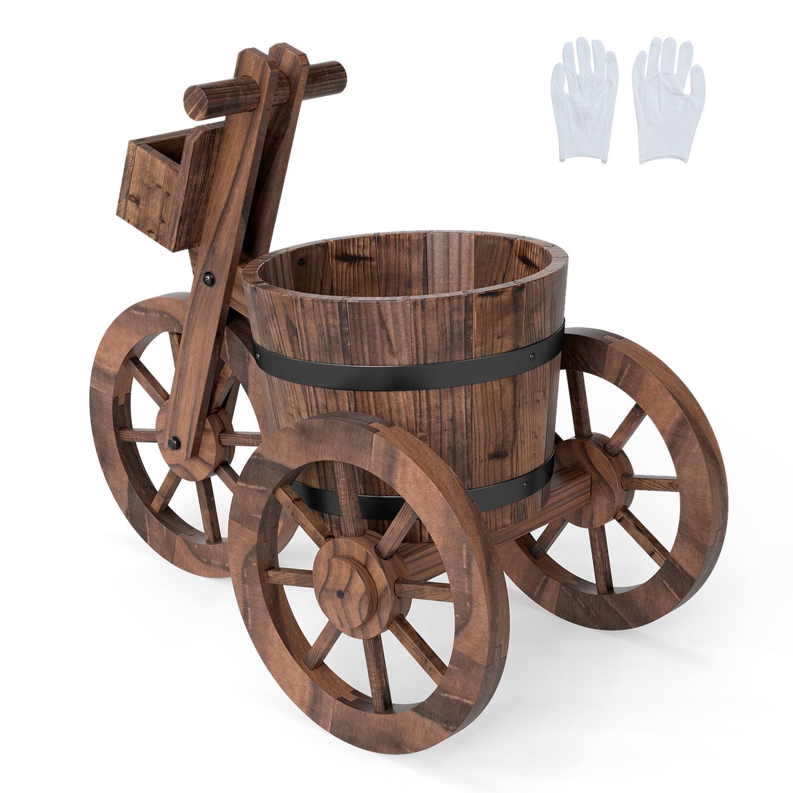 Alt View 9. Gymax - Gymax Rustic Wood Tricycle Planter w/Barrel Pot & Storage Box for Patio Balcony Garden - Brown.