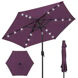 Best Choice Products - 7.5ft Outdoor Solar Patio Umbrella for Deck, Pool w/ Tilt, Crank, LED Lights - Amethyst Purple