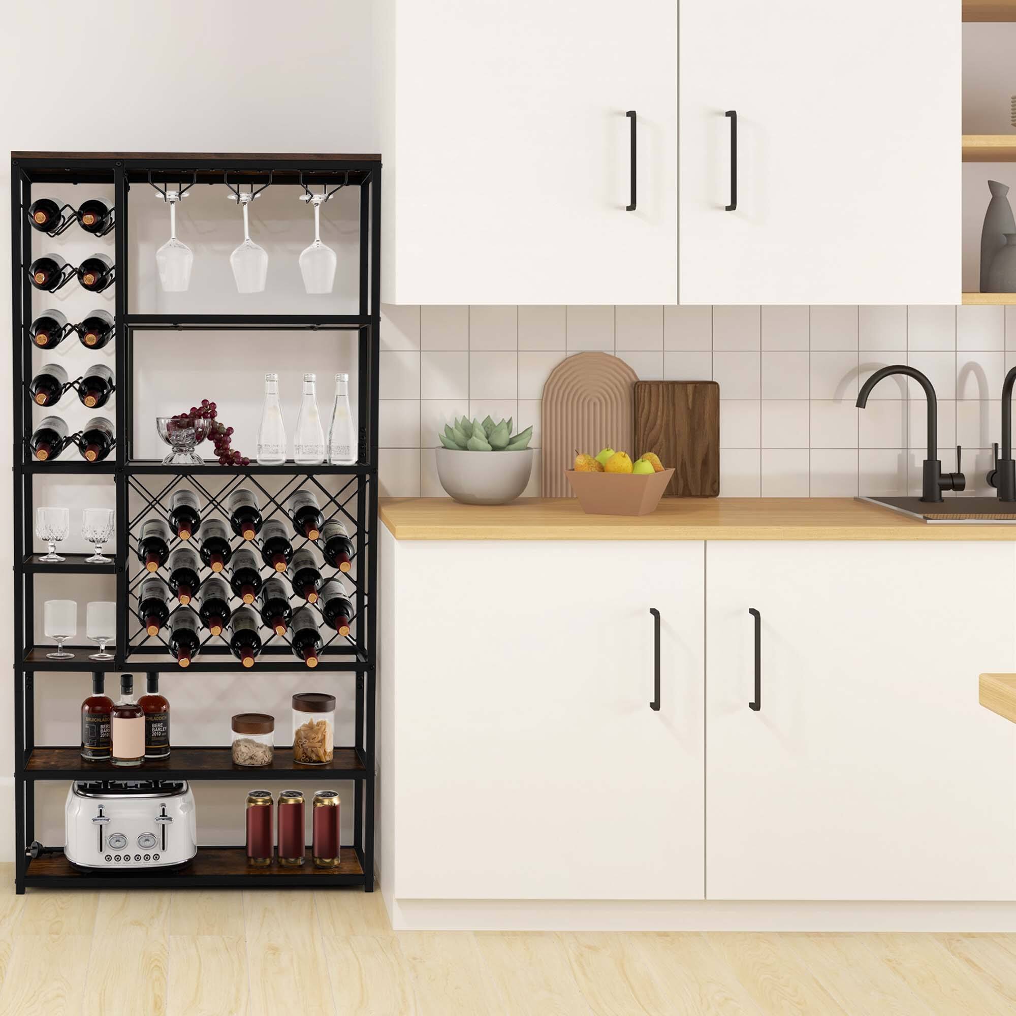 Alt View 2. Costway - Costway Industrial Wine Rack Multi-purpose Freestanding Bakers Rack with Glass Holder - Rustic Brown,Black.