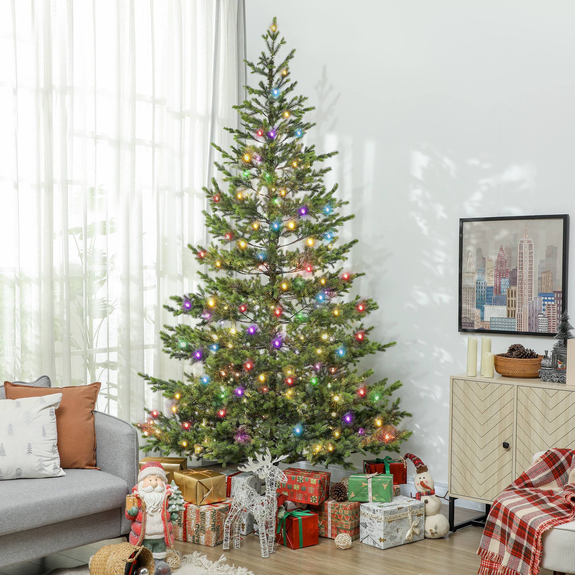 Alt View 1. Homcom - Prelit Artificial Christmas Tree, Sparse Realistic Cedar, Dual Color LED Lights, 4306 Tips, Remote, Hinged - green.