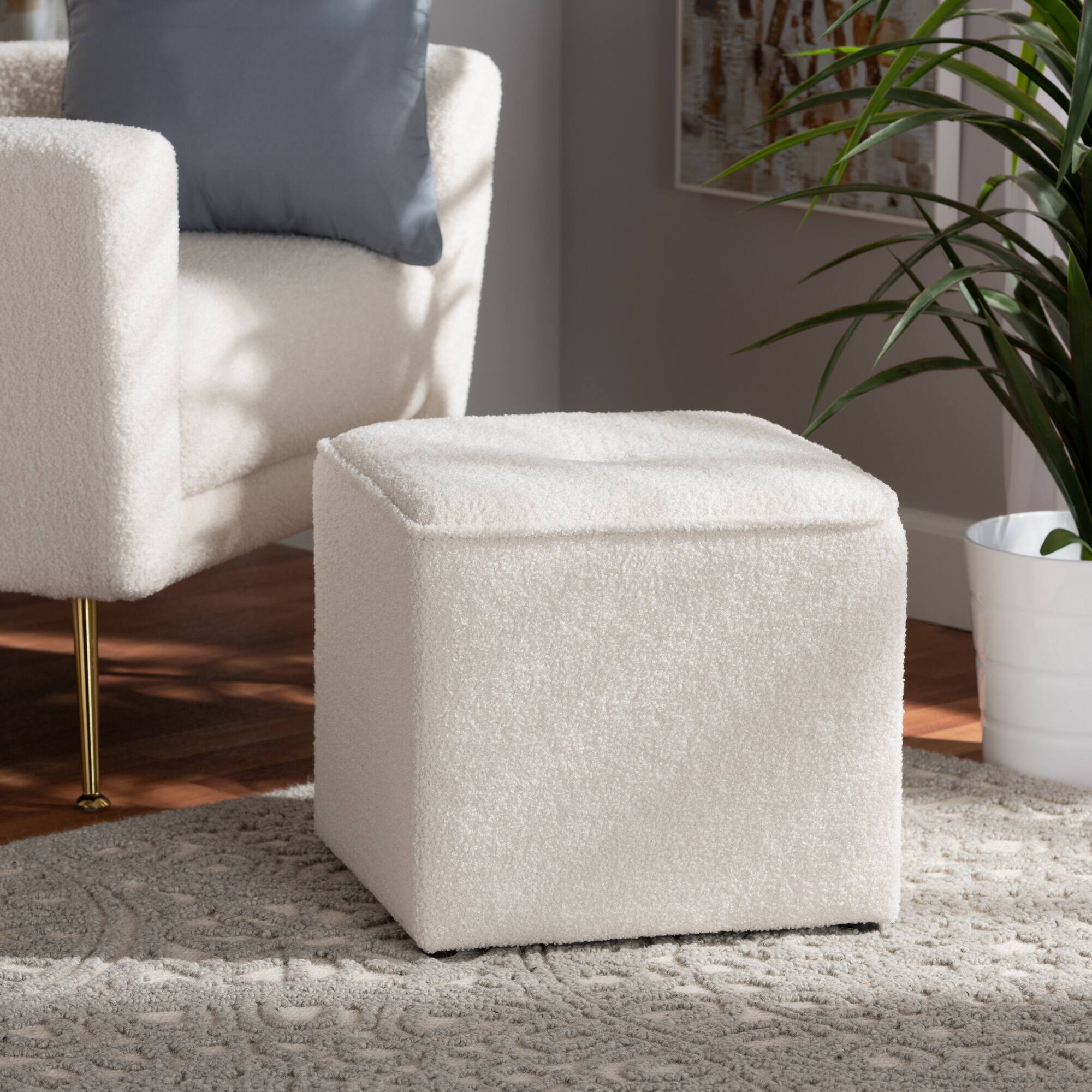 Alt View 1. Baxton Studio - Isaiah Modern and Contemporary Boucle Upholstered Ottoman - Ivory.