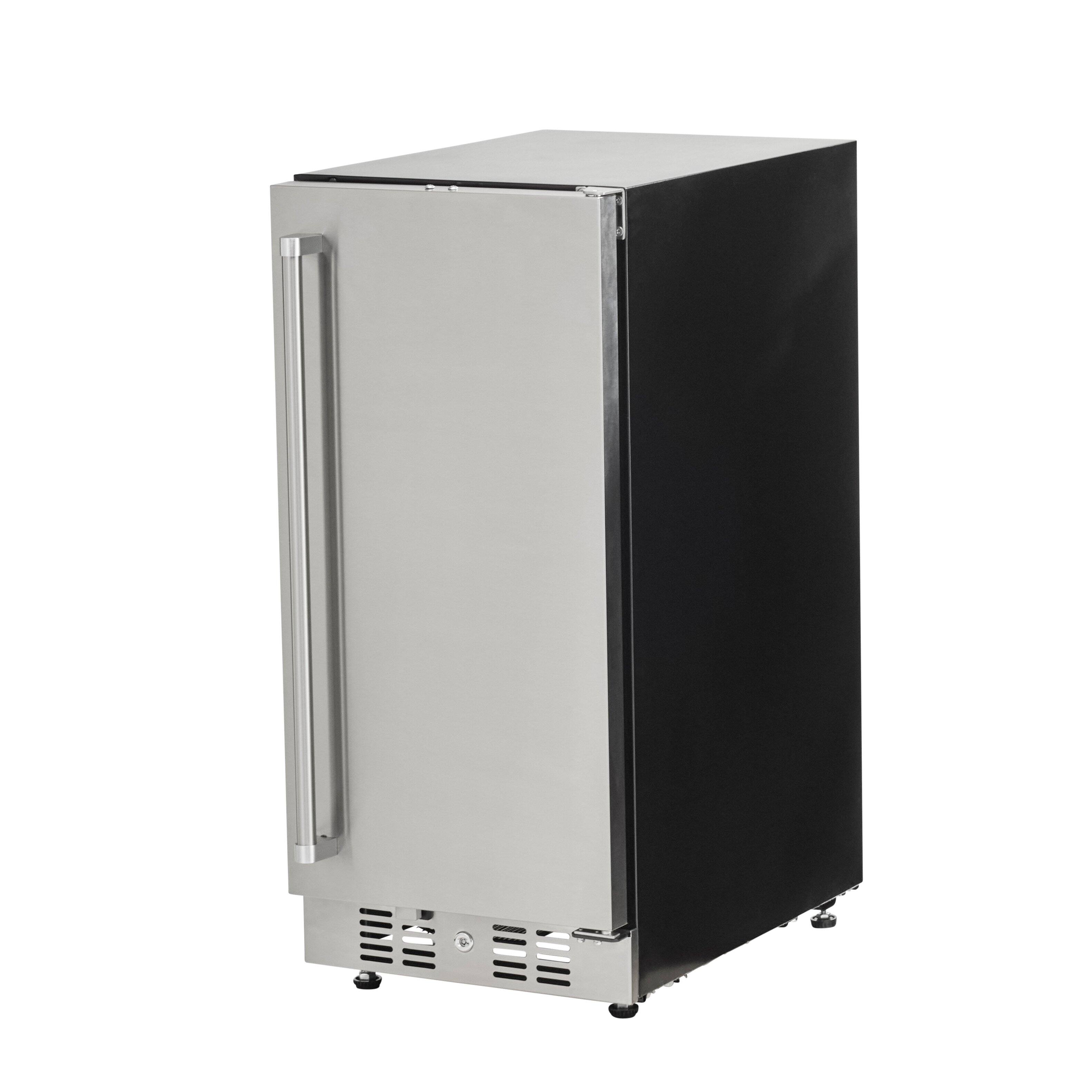 Angle. Coyote - Coyote Outdoor Living 15" 3 Cu. Ft. Built-in Compact Refrigerator with Reversible Hinge - Stainless Steel.