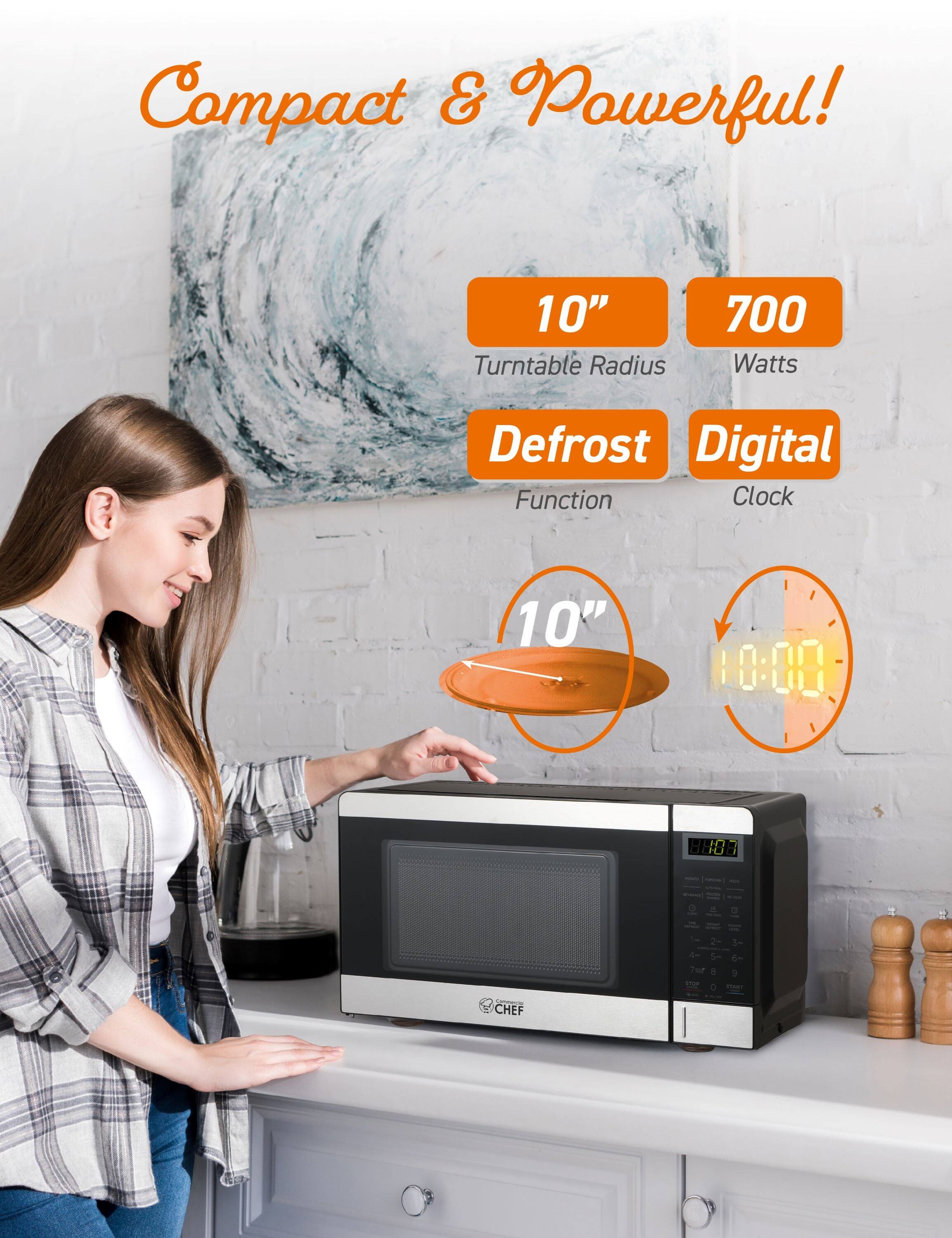 Compact & Powerful! 10" Turntable Radius 700 Watts Defrost Function Digital Clock 10" 10:00 / 8 3 -  CHEF