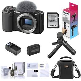 Bundle - Sony - ZV-E10 Mirrorless Interchangeable Lens Vlog Camera, Black - with Vlogger Accessory Kit, Shoulder Bag, Screen
