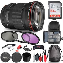 Canon - EF 135mm f/2L USM Lens (2520A004) + Filter + BackPack + 64GB Card + More - Black