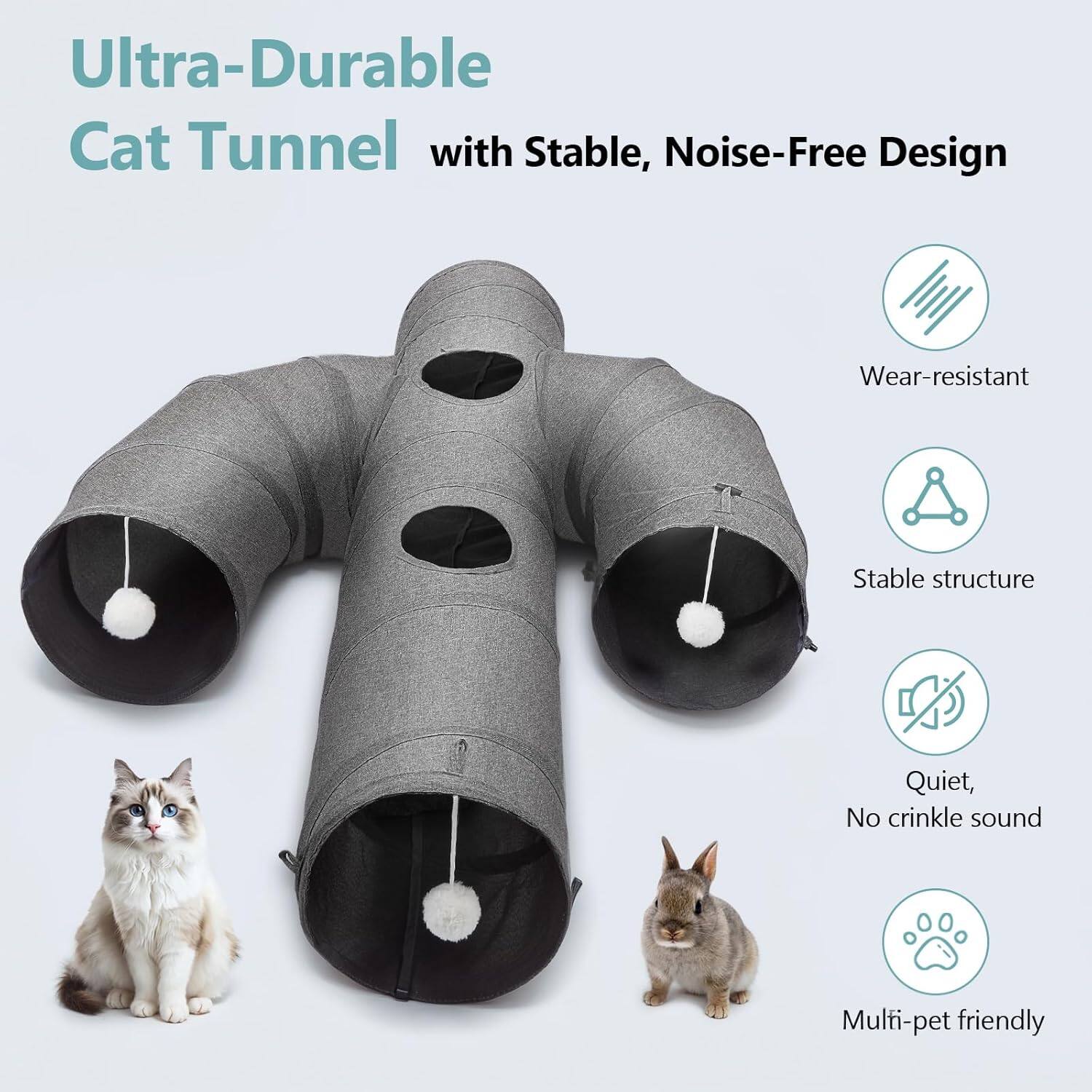 Ultra-Durable Cat Tunnel with Stable, Noise-Free Design

- Wear-resistant
- Stable structure
- Quiet, No crinkle sound
- Multi-pet friendly
