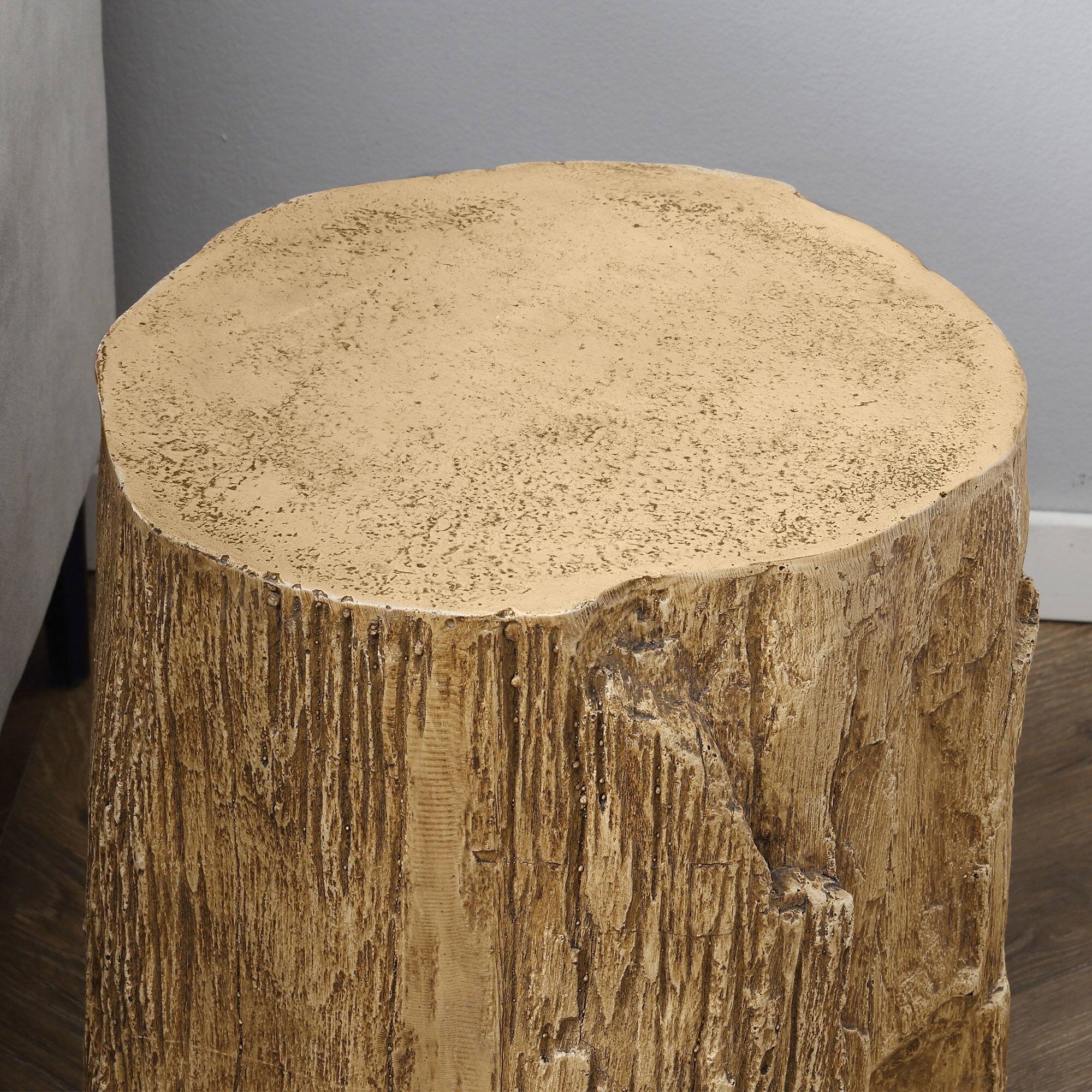 Alt View 8. Homcom - Tree Stump Stool, Side Table with Round Tabletop, Concrete End Table with Wood Grain Finish for Indoors & Outdoors - Natural Wood.