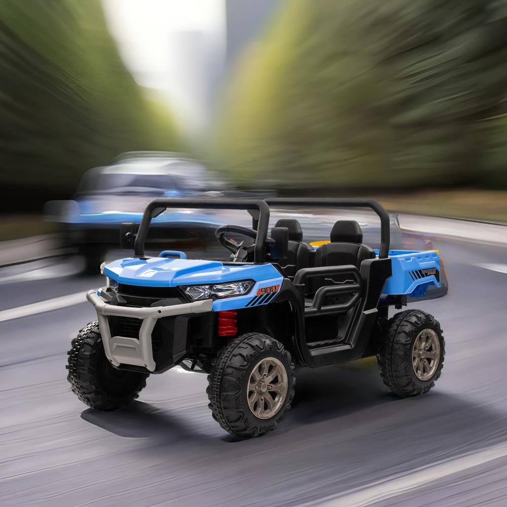 Angle. BreeBe - 24V 2-Seater Kids Ride-On Truck UTV with 2x200W Motors, Dump Bed/Shovel, Remote Control, Non-Slip Tires for Boys & Girls - Blue.
