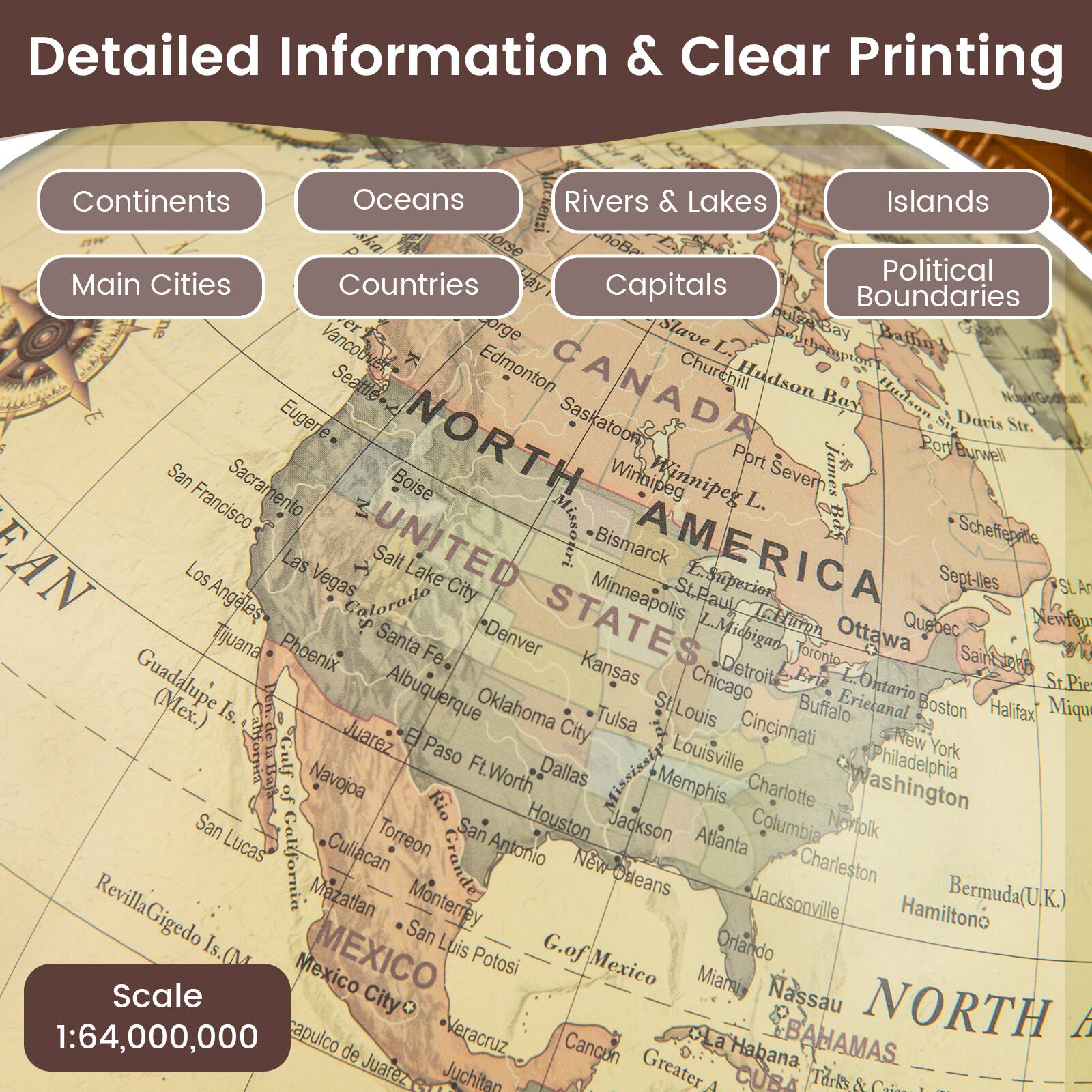 Detailed Information & Clear Printing

Continents  
Oceans  
Rivers & Lakes  
Islands  
Main Cities  
Countries  
Capitals  
Political Boundaries  

Scale: 1:64,000,000  

CANADA  
- Vancouver  
- Edmonton  
- Winnipeg  
- Churchill  
- Hudson Bay  
- Hudson Bay  
- James Bay  
- Port Severn  
- Winnipeg  
- Saskatoon  
- Regina  
- Edmonton  
- Calgary  
- Vancouver  
- Seattle  
- Eugene  
- Portland  
- San Francisco  
- Sacramento  
- Boise  
- Salt Lake City  
- Bismarck  
- Denver  
- Phoenix  
- Albuquerque  
- Oklahoma City  
- Tulsa  
- St. Louis  
- Memphis  
- Dallas  
- Houston  
- San Antonio  
- New Orleans  
- Miami  
- Nassau  
- Havana  
- Mexico City  
- Tijuana  
- Phoenix  
- Santa Fe  
- Denver  
- Oklahoma City  
- Tulsa  
- St. Louis  
- Memphis  
- Dallas  
- Houston  
- San Antonio  
- New Orleans  
- Miami  
- Nassau  
- Havana  
- Mexico City  
- Tijuana  
- Phoenix  
- Santa Fe  
- Denver  
- Oklahoma