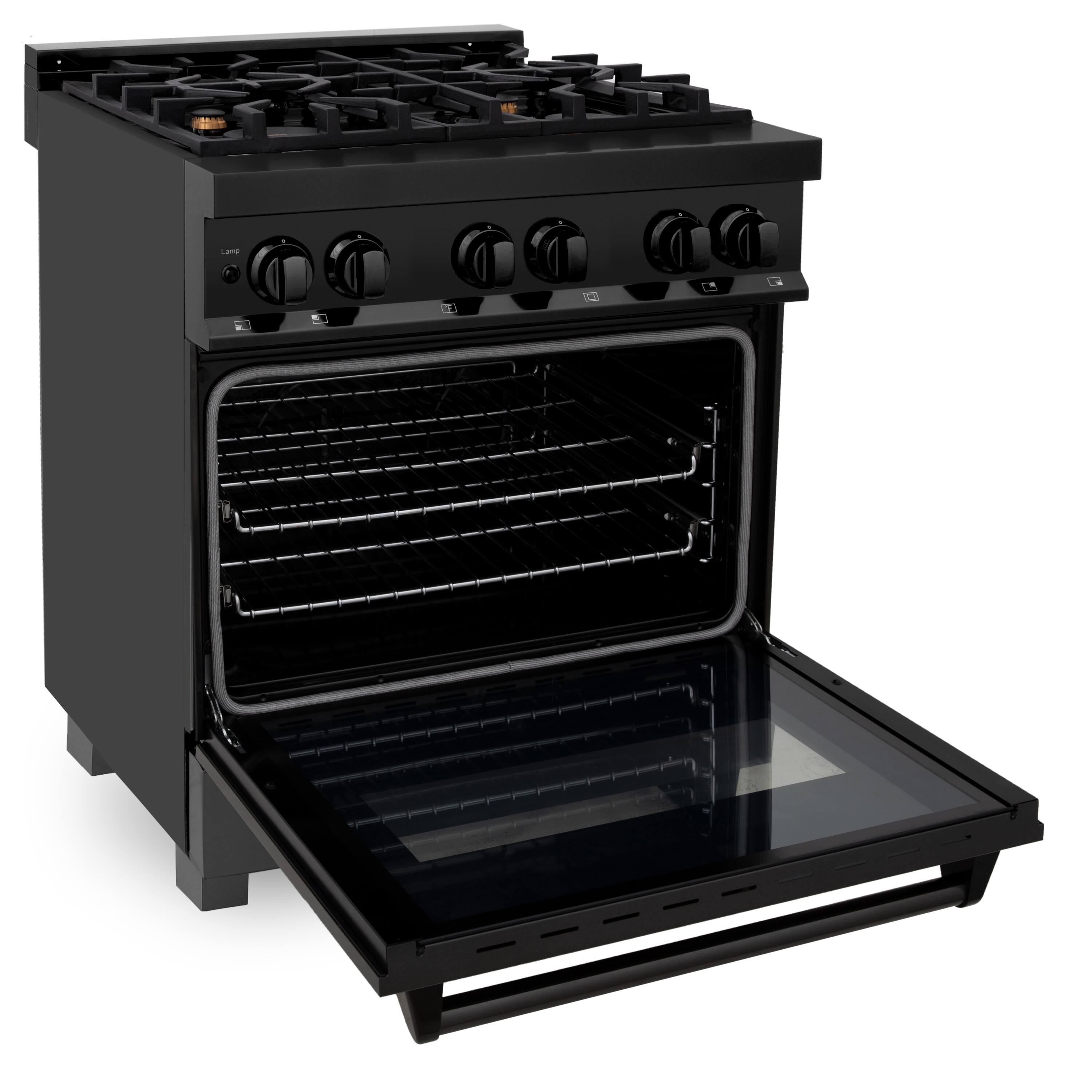 Alt View 2. ZLINE - 30" Legacy Dual Fuel Range w/ 4 Brass Burners & Oven in Black Stainless Steel (RAB-BR-30) - Black Stainless Steel/Brass Burners.