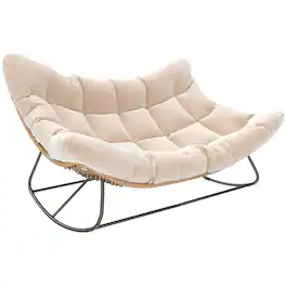 Outsunny - Outdoor Double Papasan Rocking Chair, Oversized Rocking Egg Chair with Cushion for Garden, Patio - Cream White