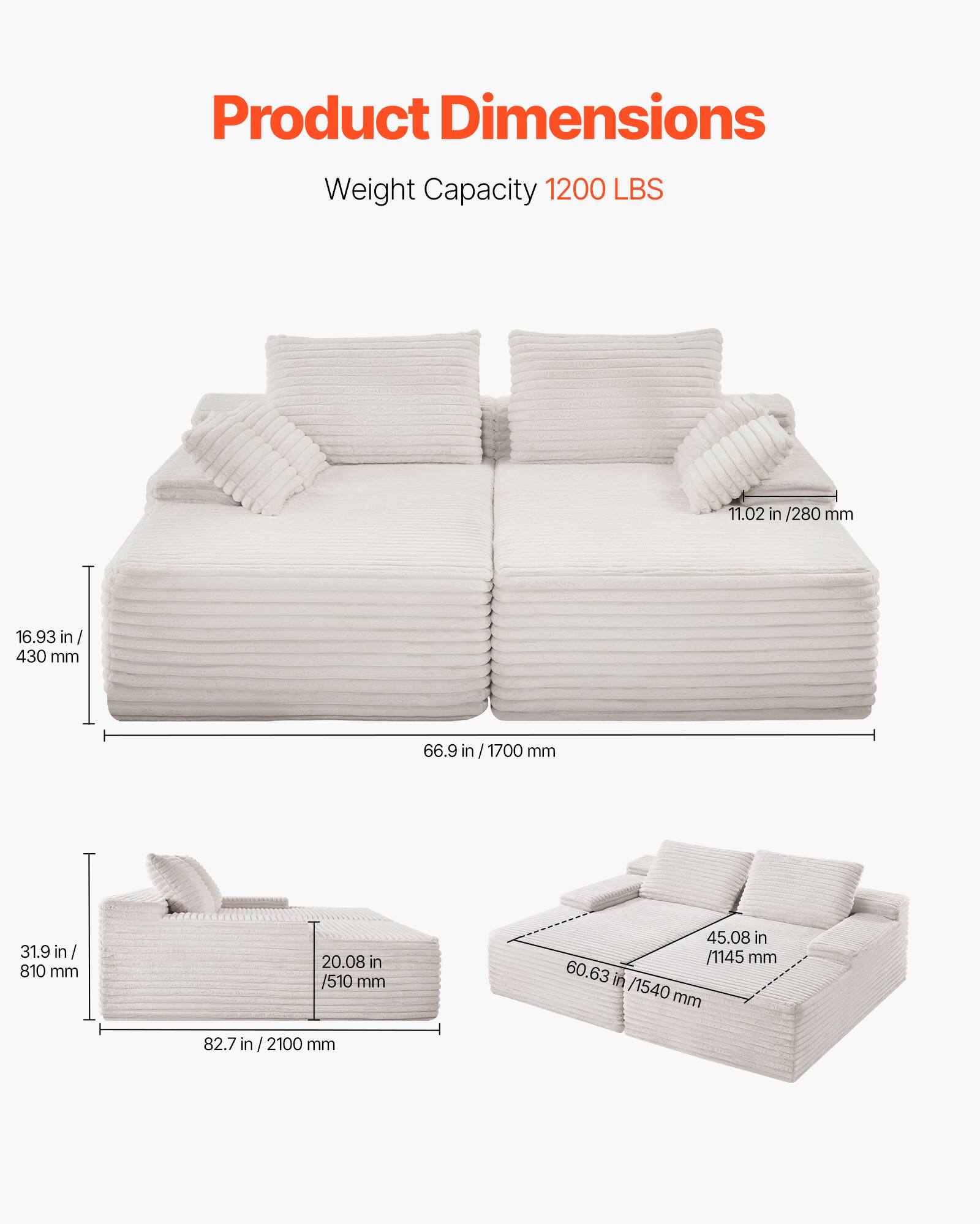 Product Dimensions  
Weight Capacity 1200 LBS  

- 11.02 in / 280 mm  
- 16.93 in / 430 mm  
- 66.9 in / 1700 mm  
- 31.9 in / 810 mm  
- 20.08 in / 510 mm  
- 45.08 in / 1145 mm  
- 60.63 in / 1540 mm  
- 82.7 in / 2100 mm