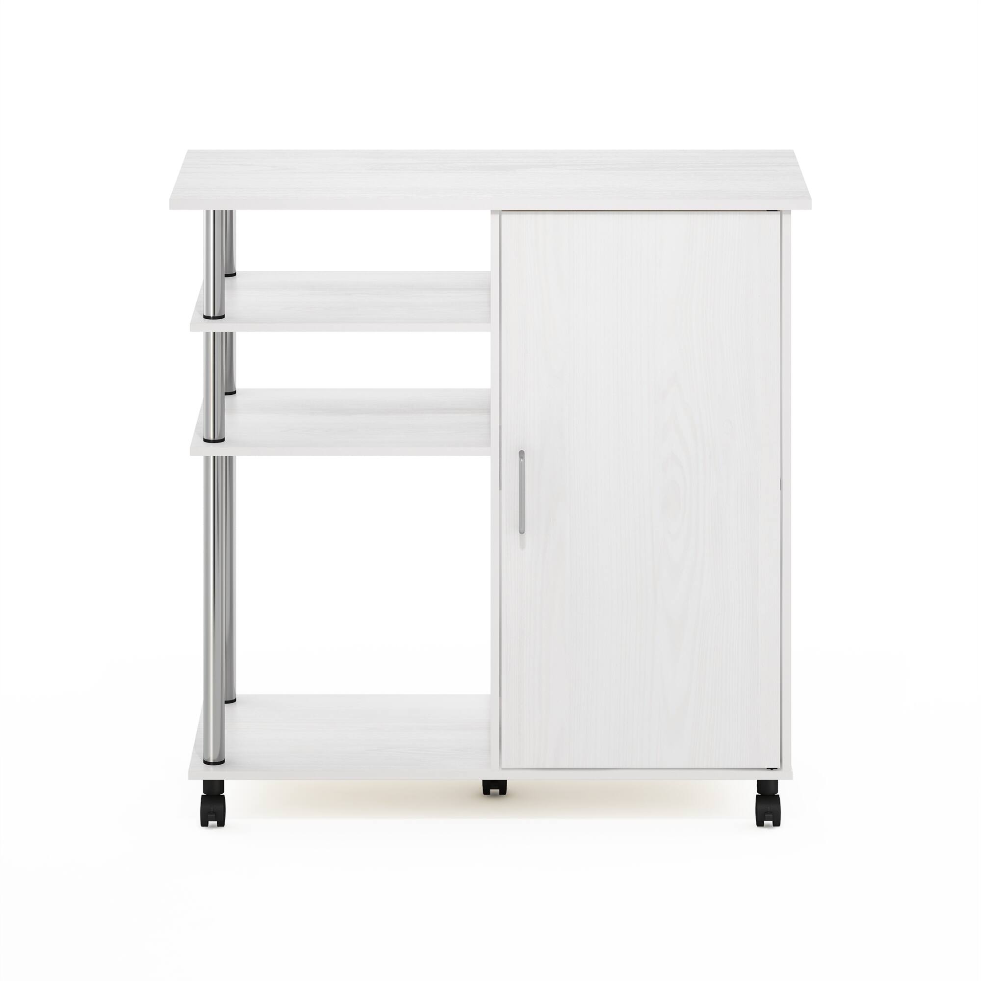 Alt View 2. Furinno - Helena 4-Tier Utility Kitchen Island and Storage Cart on wheels with Stainless Steel Tubes - White Oak/Stainless Steel.