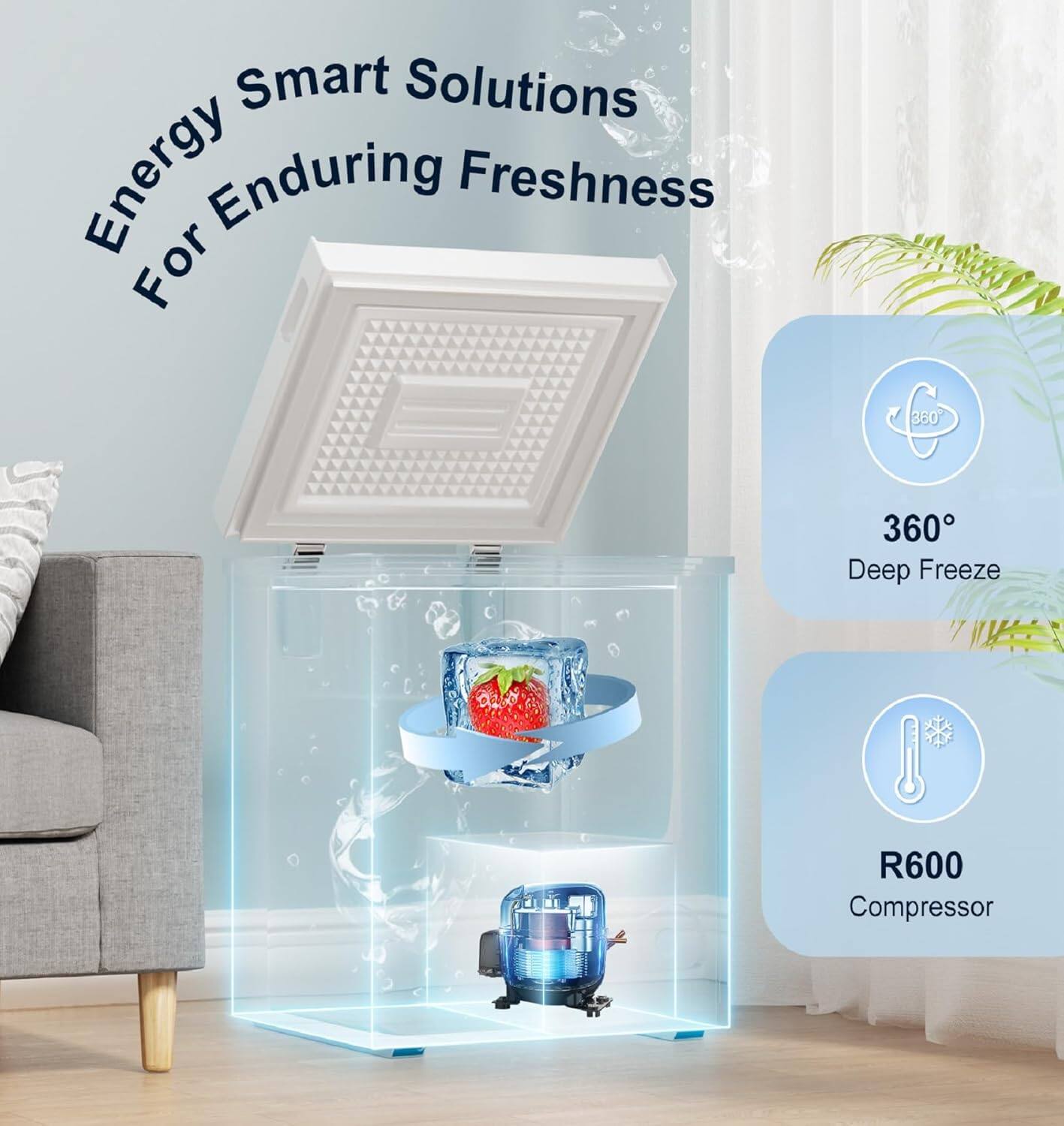 Alt View 3. Circus Cirle - 5.0 cu. ft. storage freezer with 7-level adjustable thermostat and removable basket, low noise, white - WHITE.