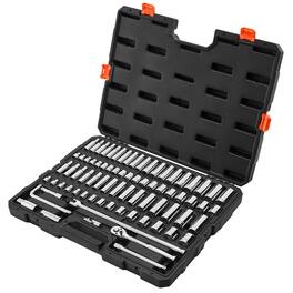 LOVMOR - Socket Set 76 Pieces 3 8 inch Drive Socket and Ratchet Set SAE and Metric Size for Vehicle Maintenance