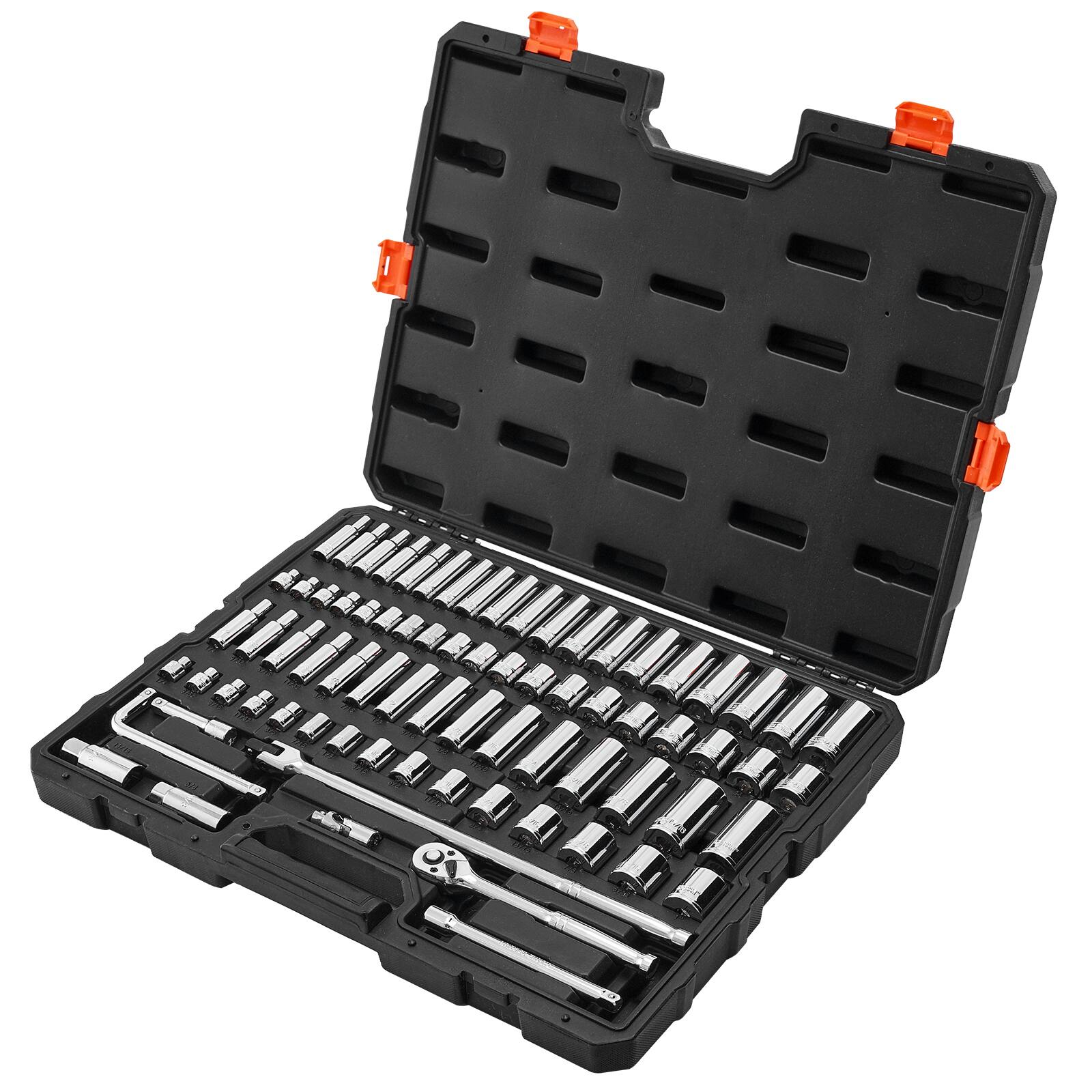 Alt View 5. VEVOR - Socket Set, 76 Pieces, 3/8 inch Drive Socket and Ratchet Set, SAE and Metric, Deep and Shallow, Mechanic Tool Kit - Black+Sliver.