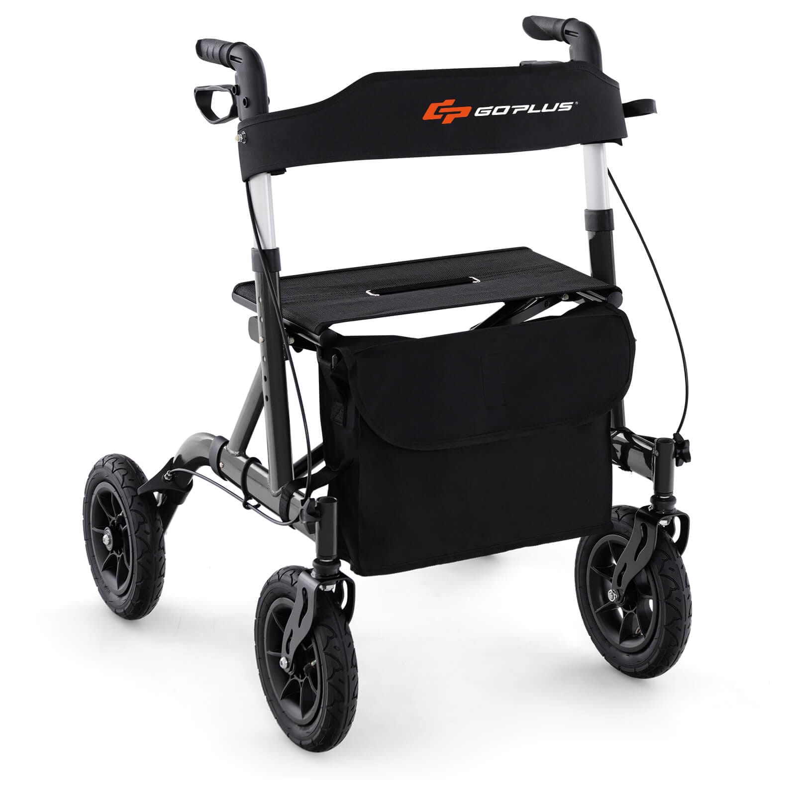 Front. Costway - Costway Foldable Height Adjustable Rollator Walker with Seat, Storage Bag for Seniors Black - Black.